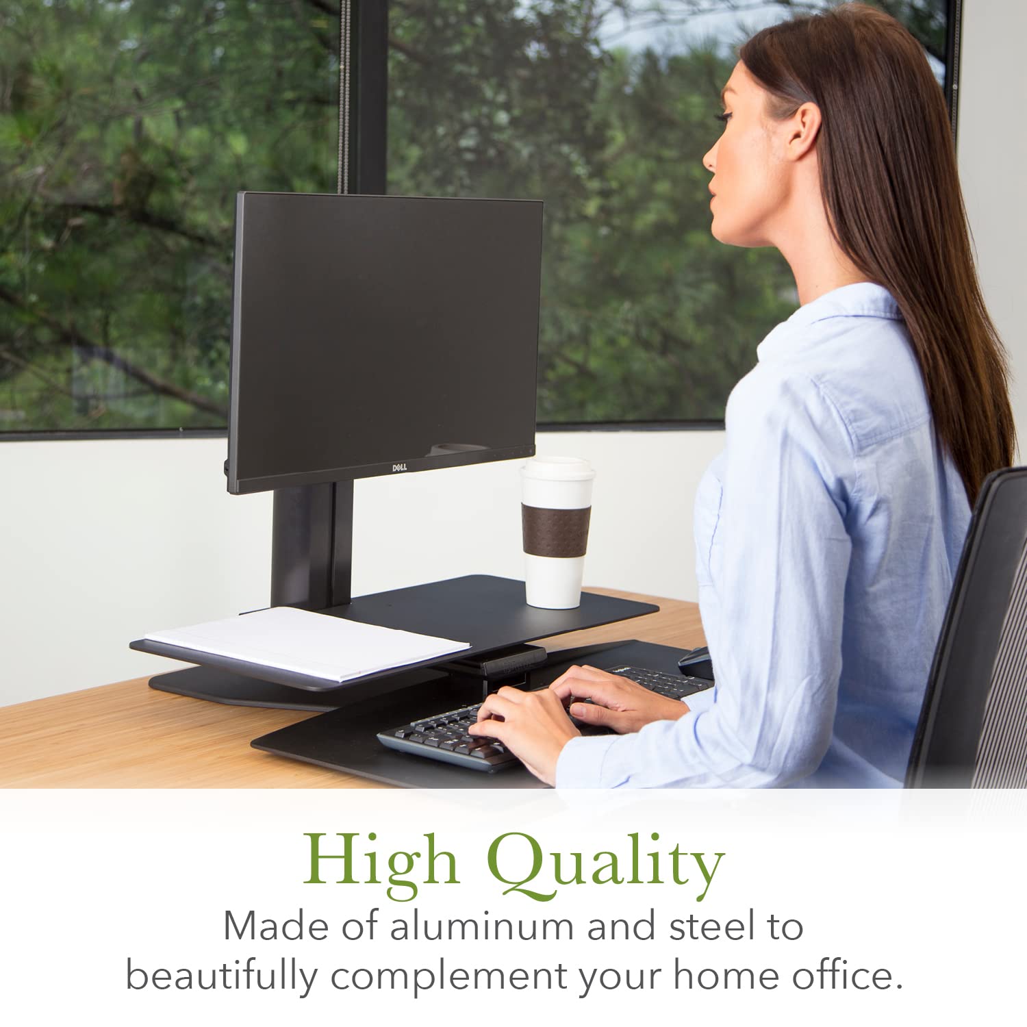 Sit2Stand Plus Adjustable Height Standing Desk Converter for Single Monitor - Black/Black (Large Size) - Perfect for Home Office, Workstation & Ergonomic Workspace Setup