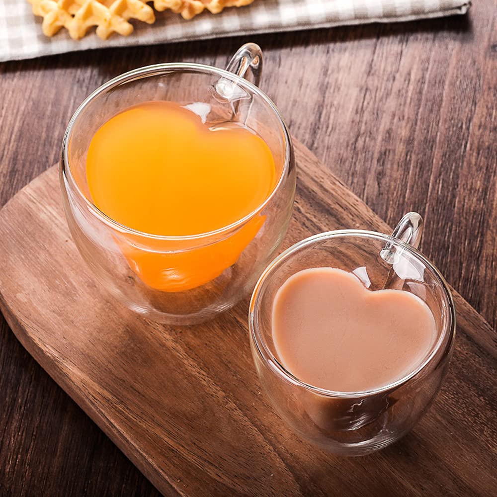 2-Pack Heart-Shaped Double Layer Insulated Glass Mugs - 150ML Heat-Resistant Coffee, Tea, Milk & Juice Cups - Perfect for Valentine's Gifts, Romantic Dinners & Cozy Home Use