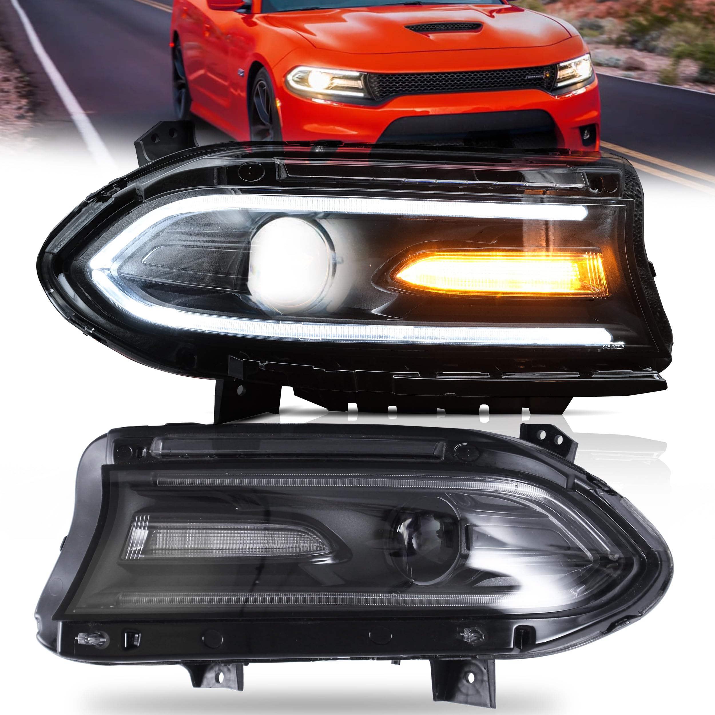 VLAND LED Headlight Assembly for Dodge Charger 2015-2020 - Full LED Replacement Lights with Plug-and-Play Installation - Perfect for Night Driving & Off-Road Adventures