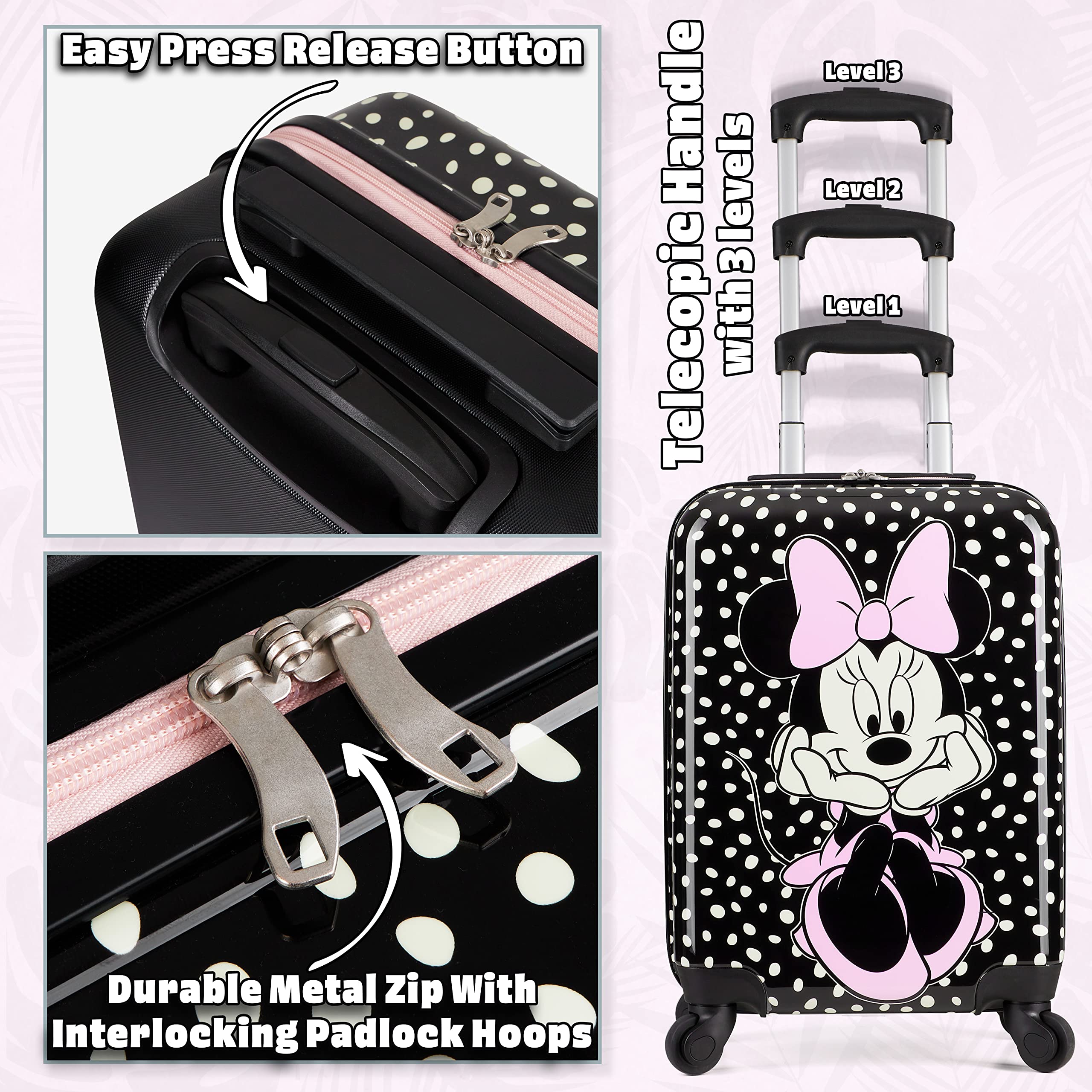 Disney Kids Suitcase with Wheels - 19 Inch 4-Wheel Spinner Hard Shell Luggage for Travel | Lightweight Durable Carry-On Suitcase for Boys & Girls | Perfect for Airplane, Vacation & School Trips