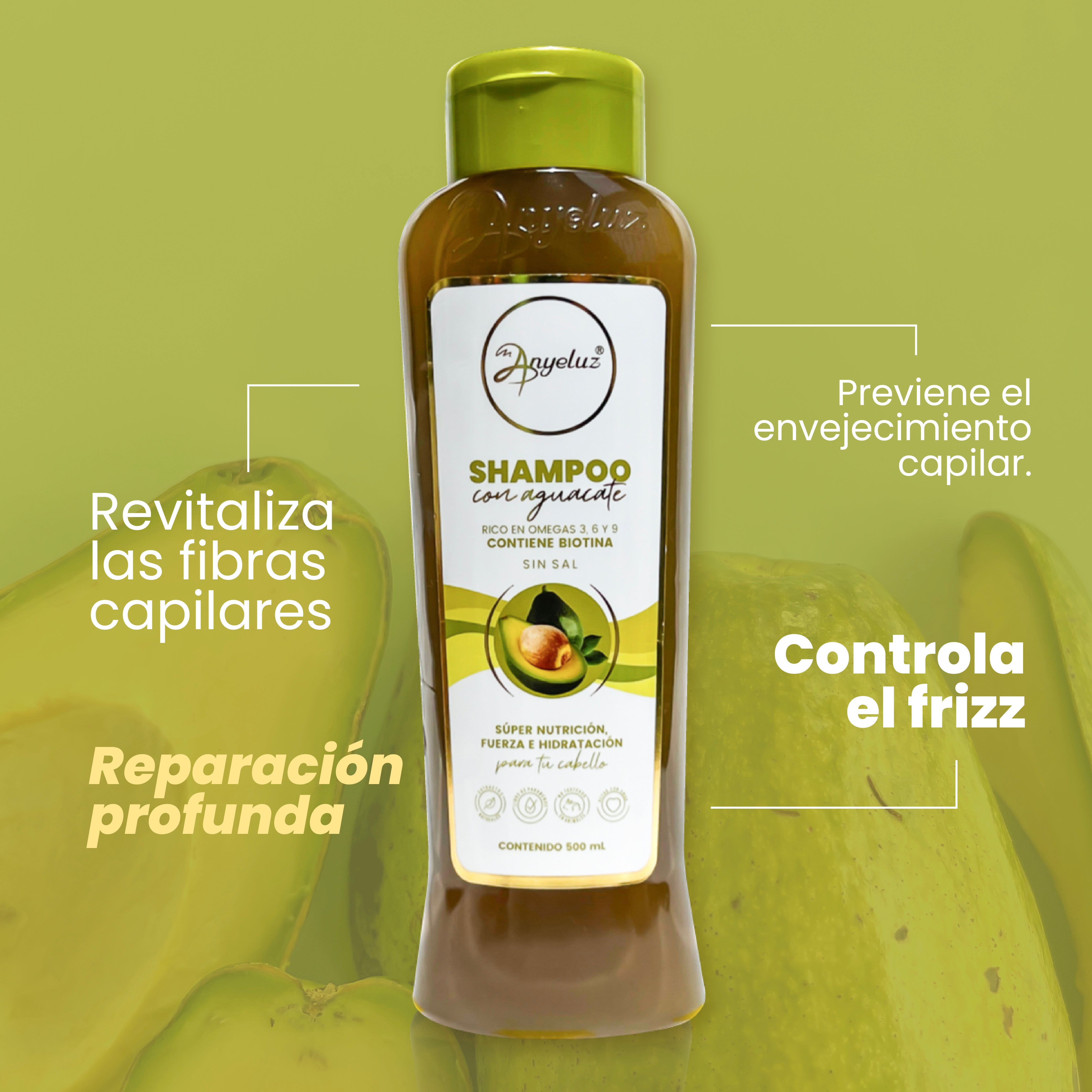 Anyeluz Avocado Shampoo for Dry & Damaged Hair - Natural Hair Care with Avocado Oil for Hydration & Repair | Perfect for Daily Use at Home or Salon