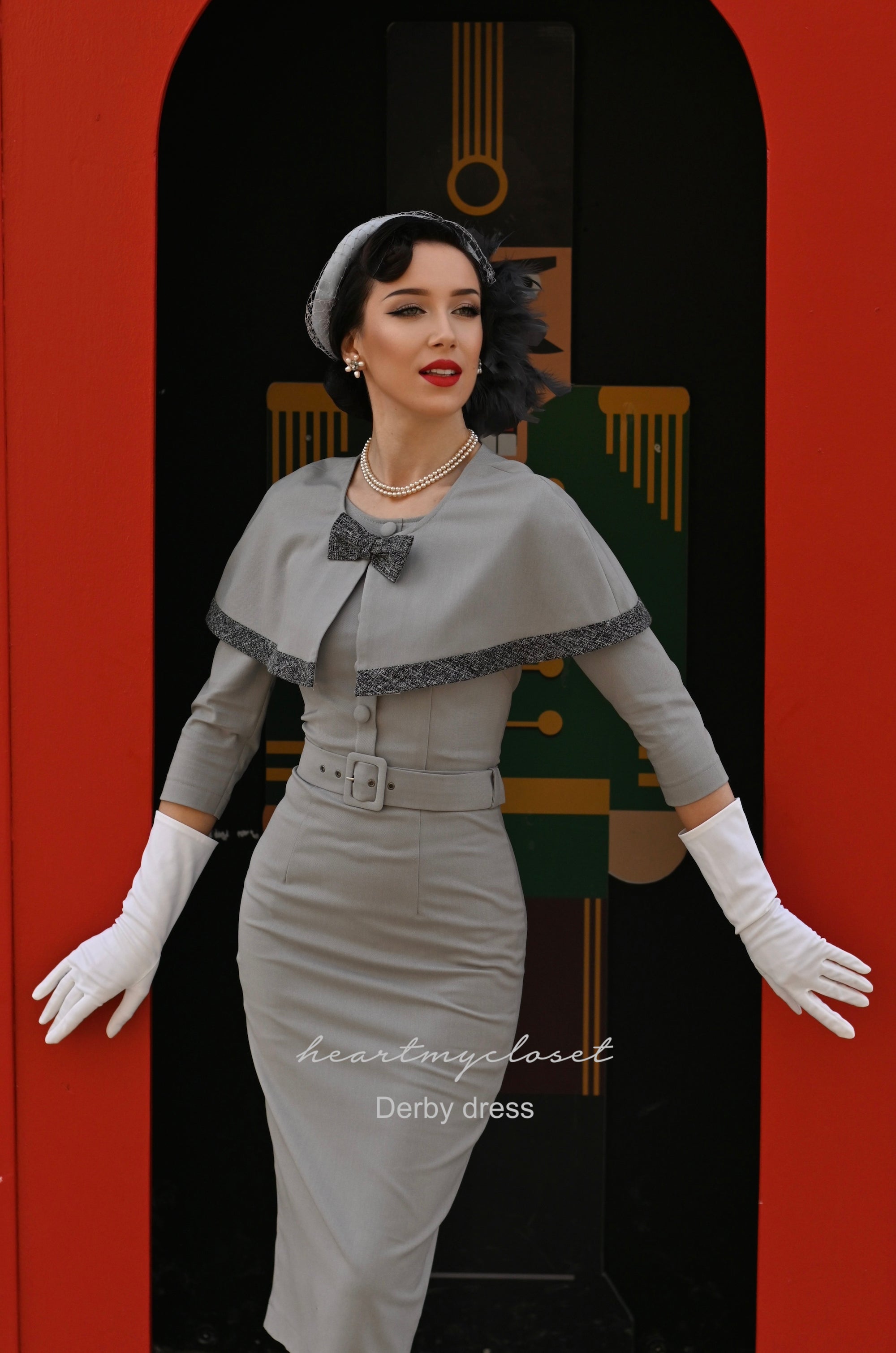 Vintage 1950s Derby Pencil Dress with Matching Cape - Retro Style Women's Formal Dress for Parties, Weddings & Special Occasions