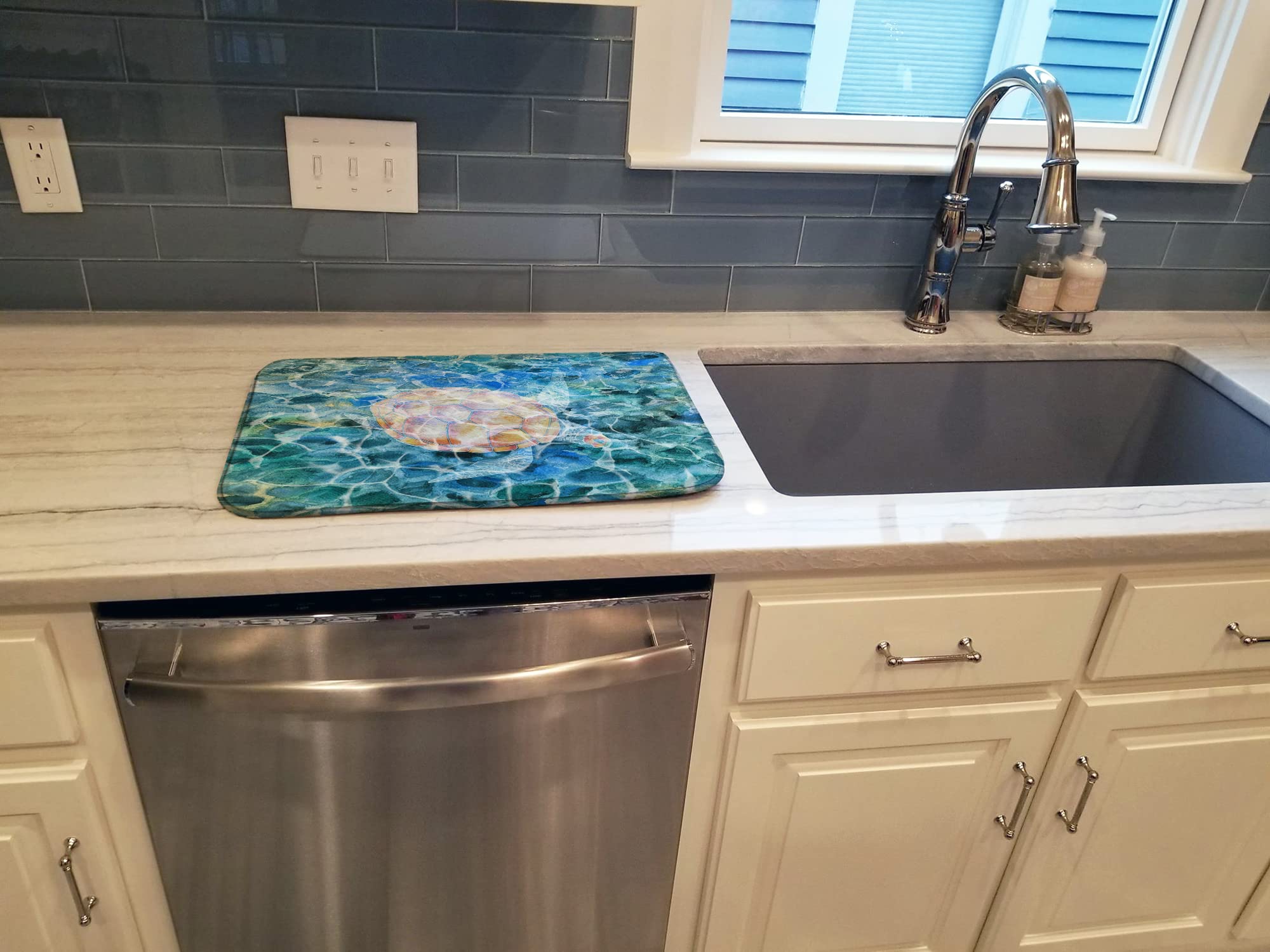 Sea Turtle Dish Drying Mat - Absorbent Kitchen Counter Mat (14x21