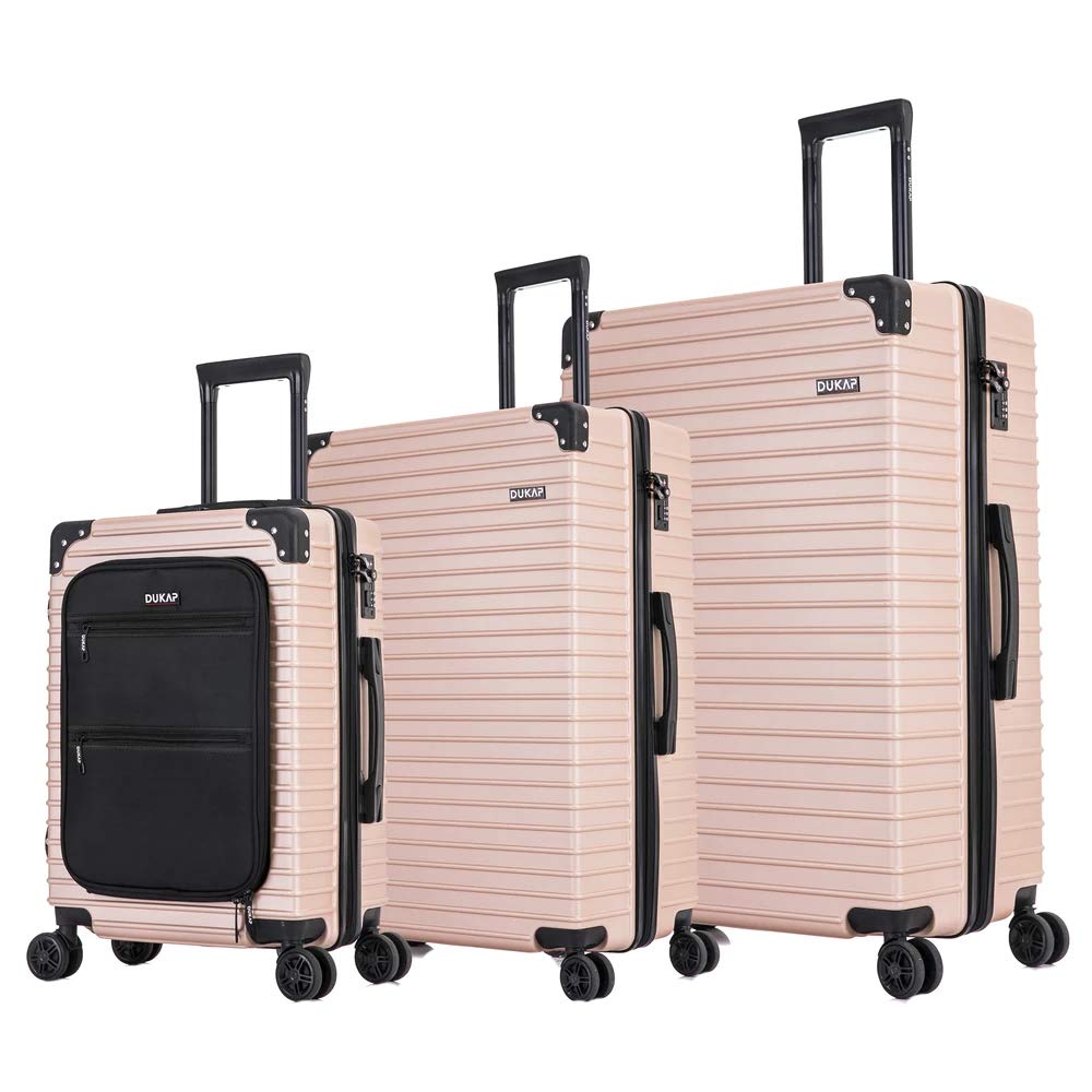 DUKAP TOUR Hardside Luggage Set with 360° Spinner Wheels | TSA Lock & Ergonomic GEL Handle Suitcases (20/24/28 Inch 3-Piece Set) | Lightweight Durable Travel Luggage for Airplane, Business Trips & Family Vacations | Champagne