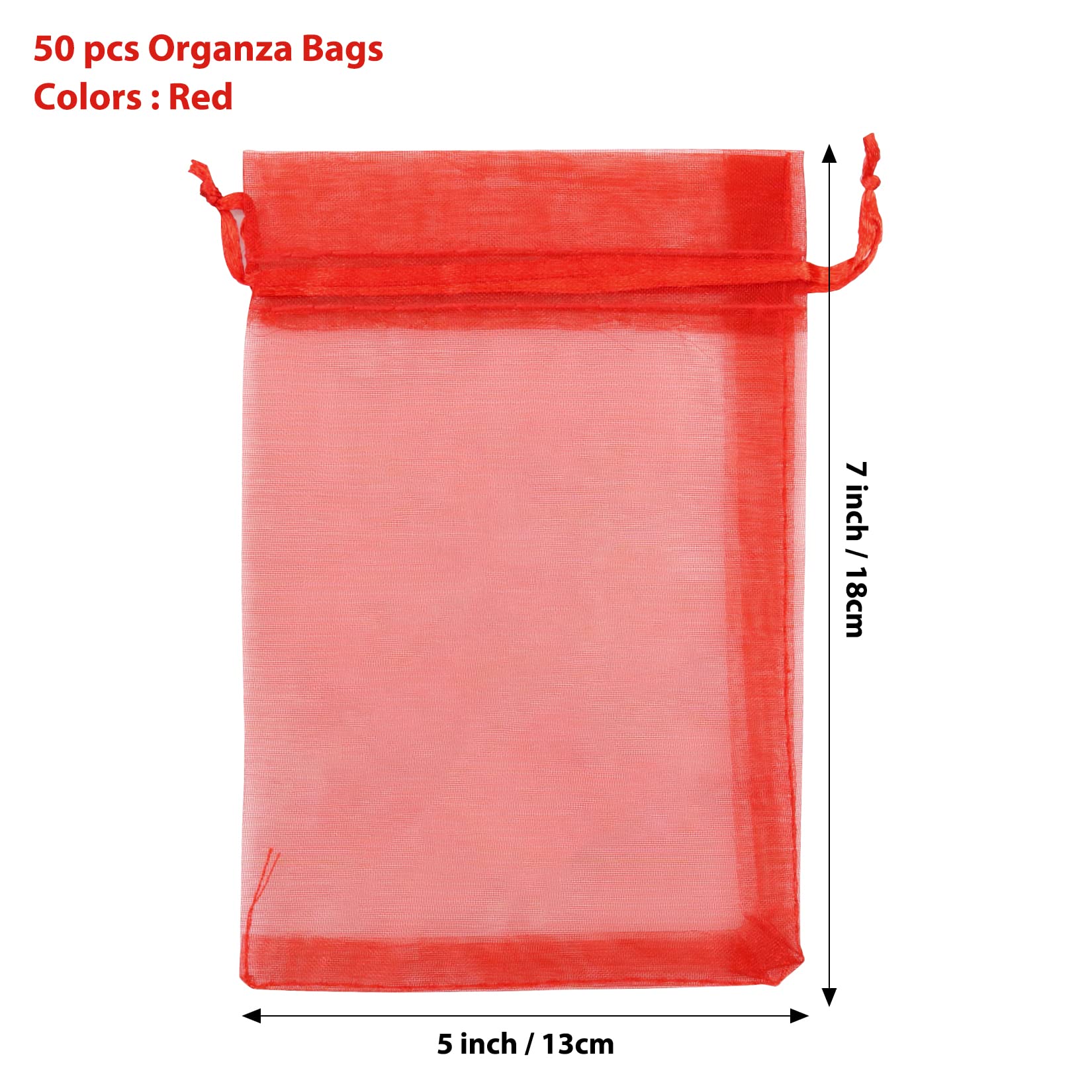 Premium 50PCS Red Organza Gift Bags 5x7 Inches - Drawstring Mesh Bags for Wedding Favors, Party Favors, Bridal Shower, Birthday Gifts & Jewelry Packaging - Elegant Sheer Favor Pouches for Special Occasions