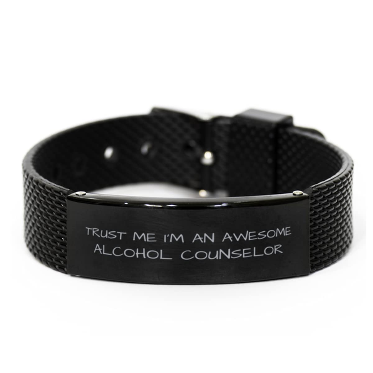 Funny Alcohol Counselor Black Shark Mesh Bracelet - Trust Me I'm Awesome - Best Humorous Gift for Men & Women - Perfect for Birthdays, Christmas & Recovery Support Groups