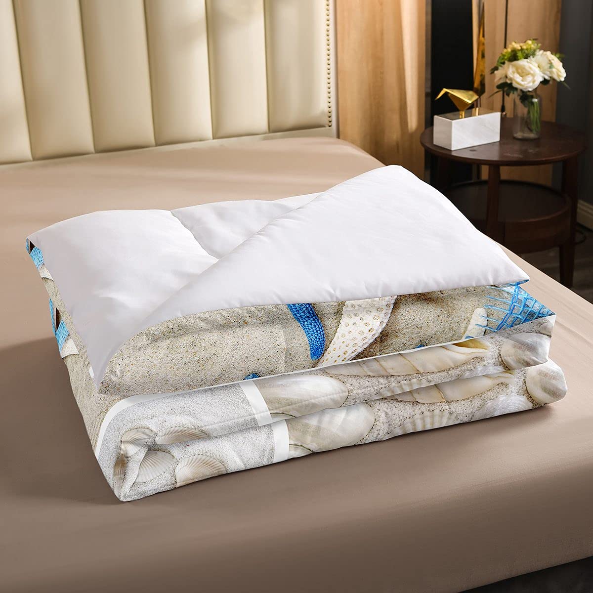 Erosebridal Ocean Themed Twin Size Beach Comforter Set - Coastal Nature Duvet Cover with Starfish & Heart Design for Kids, Teens & Adults | Perfect for Beach House Bedrooms, Summer Decor & Coastal Themed Guest Rooms
