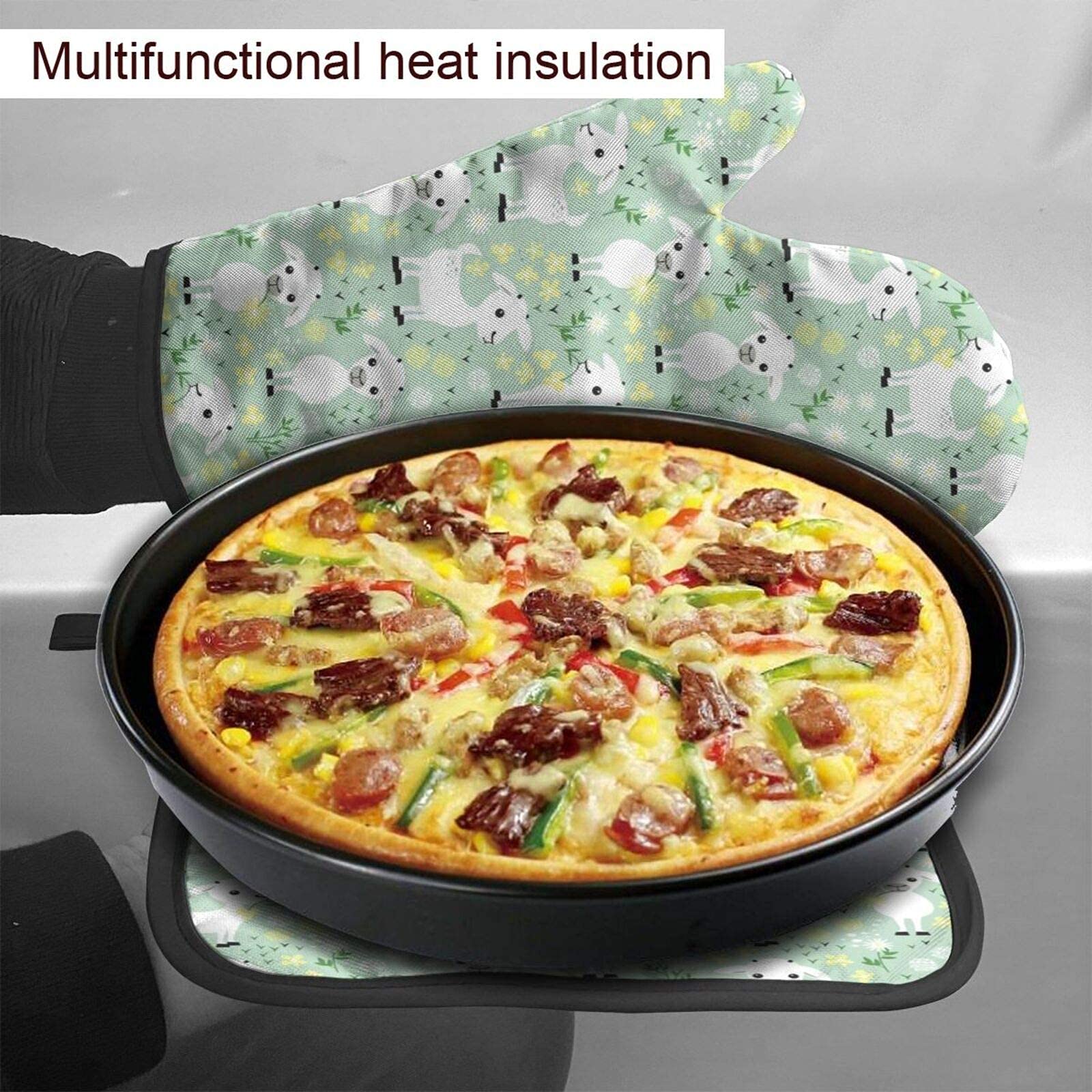 Heat Resistant Non-Slip Oven Mitts and Pot Holders Set with Inner Cotton Layer - Cute Baby Goats Design for Cooking, BBQ, Baking & Grilling - Perfect Kitchen Accessories for Home Chefs & Holiday Gifts