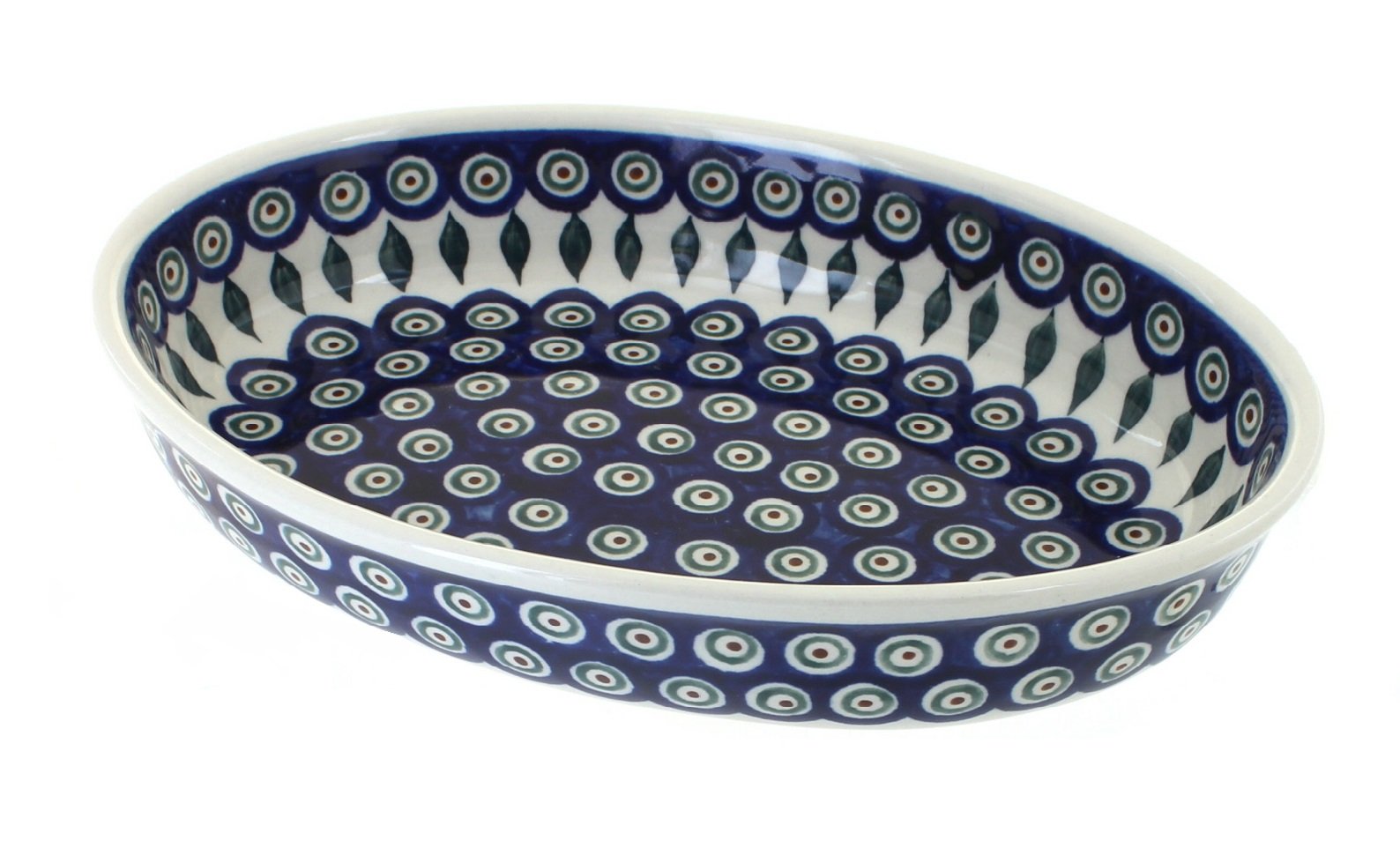 Handmade Blue Rose Polish Pottery Peacock Small Oval Baker - Traditional Ceramic Baking Dish for Casseroles, Bread & Desserts | Perfect for Holiday Gifts & Rustic Kitchen Decor
