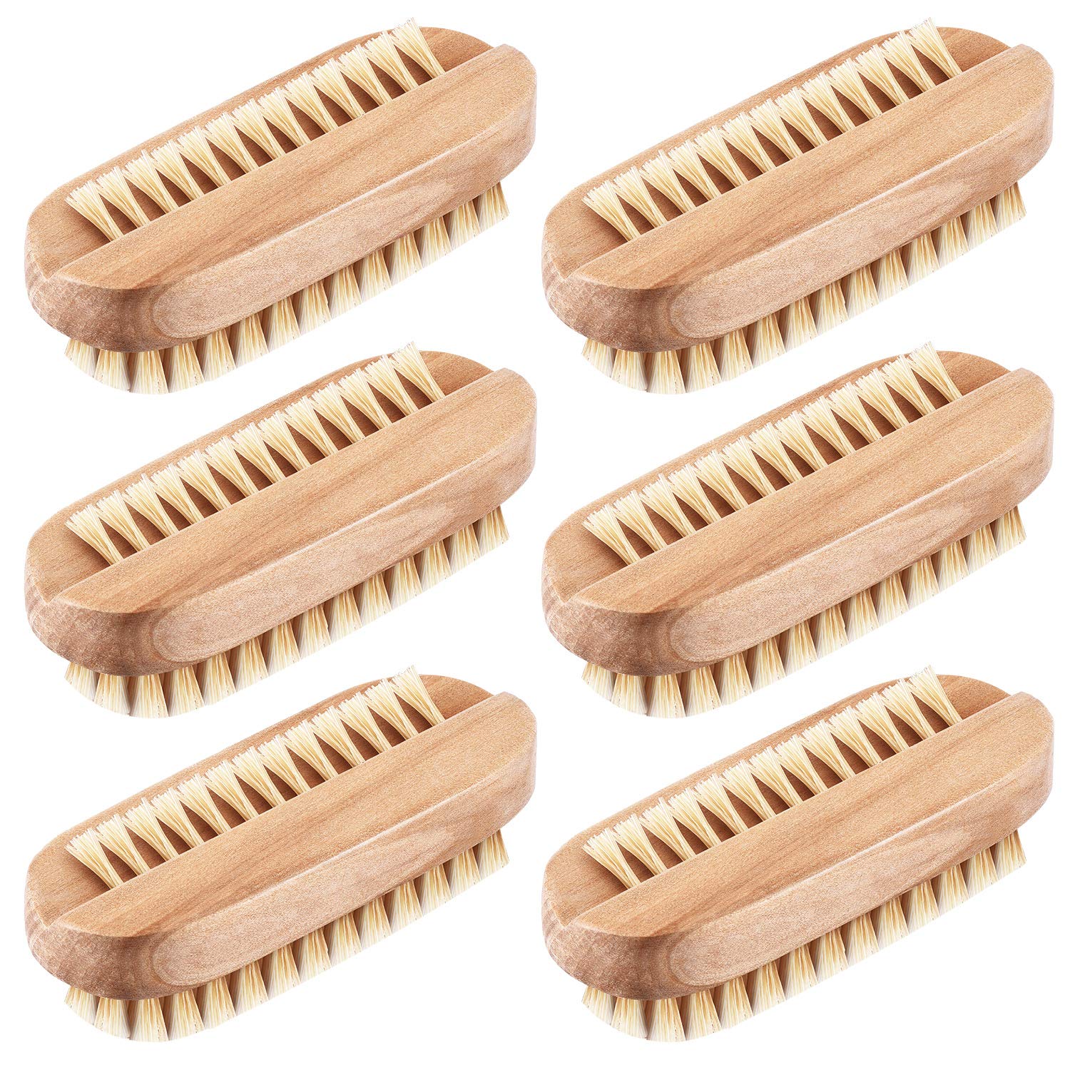 Boao 6-Piece Wooden Double-Sided Nail Brush Set - Hand & Foot Scrubber for Cleaning, Manicure & Pedicure - Perfect for Men, Women & Kids - Ideal for Home Spa, Salon & Travel Nail Care