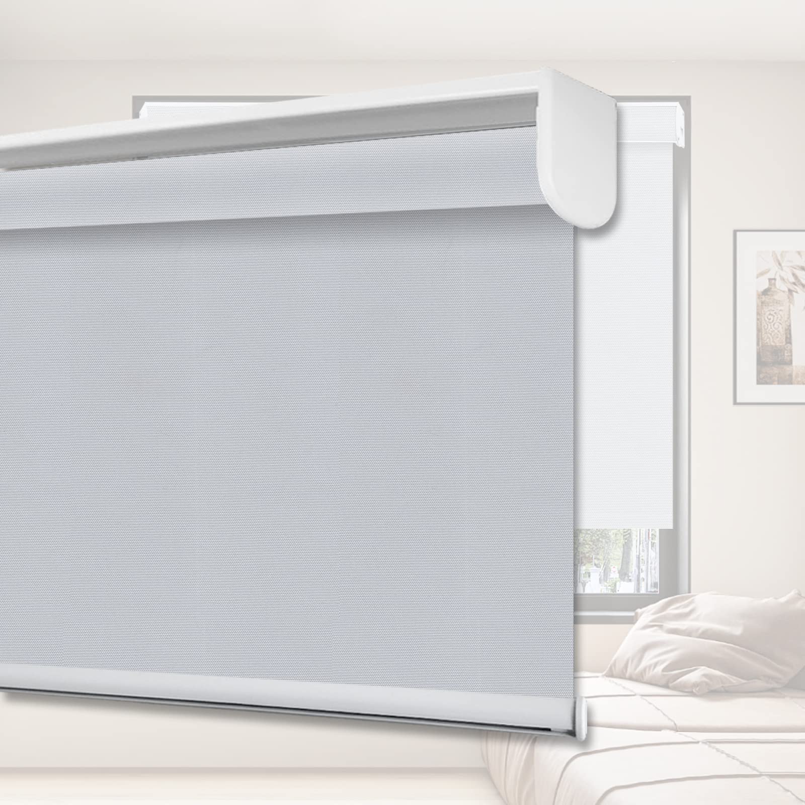 SUAKY Cordless Blackout Roller Shades - Light Grey Window Blinds for UV Protection & Energy Saving | Perfect for Windows, Doors & French Doors | Ideal for Bedrooms, Nurseries & Home Offices