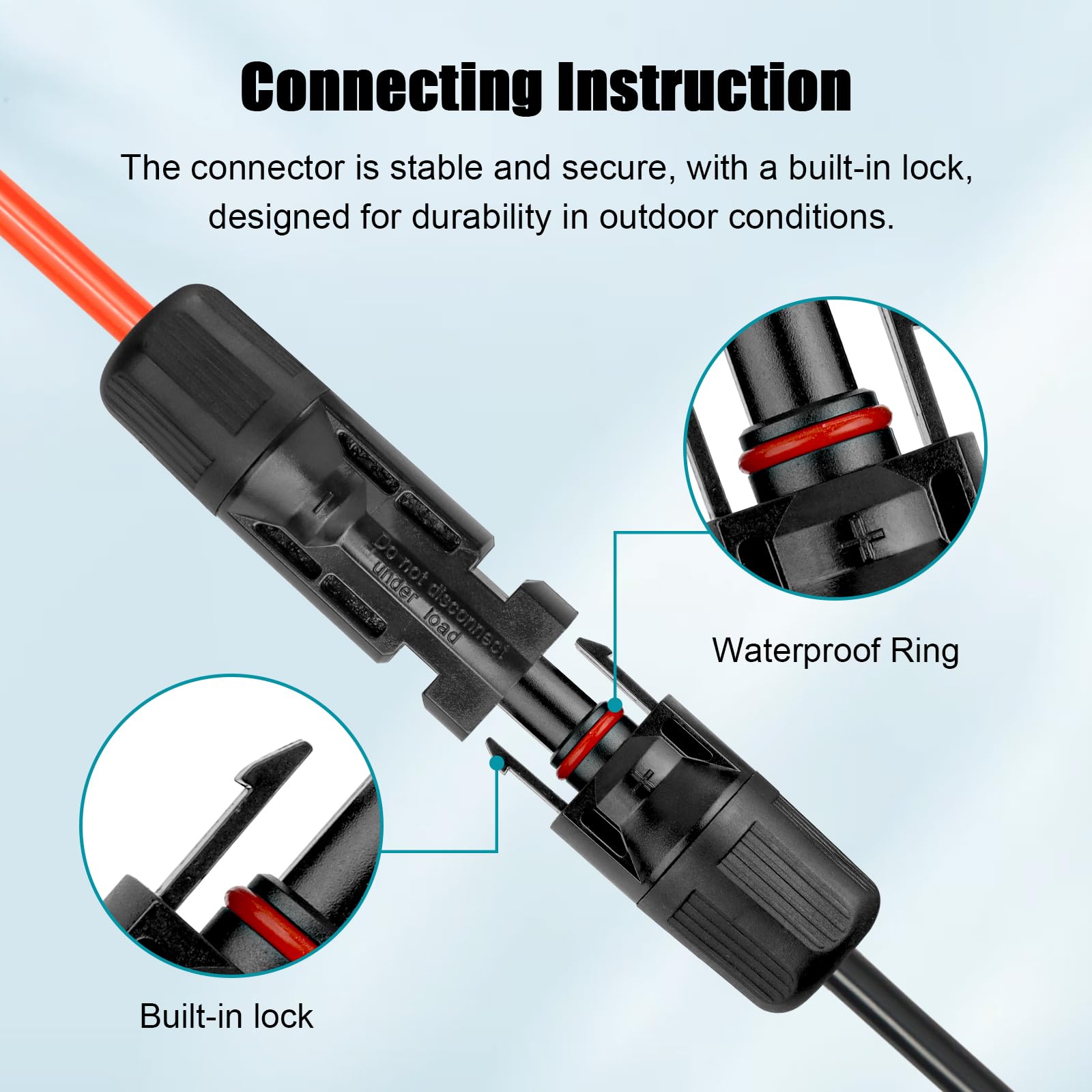 10 AWG Solar Extension Cable 50FT Black + 50FT Red - Tinned Copper Solar Panel Wire Male to Female Connectors for Solar Systems, RV, Boat, Marine & Off-Grid Power - Weatherproof for Outdoor Use