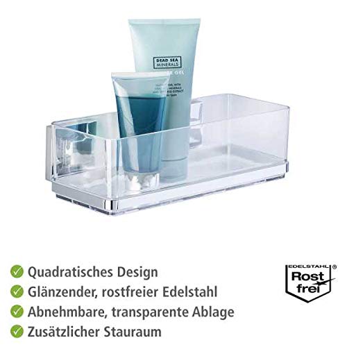 WENKO 22692100 Vacuum-Loc® Wall Shelf Quadro - Stainless Steel Organizer (25.5 x 8.5 x 14 cm) - Shiny Finish for Bathroom, Kitchen & Office Storage - Space-Saving Wall Mount Shelf for Toiletries, Spices & Decor
