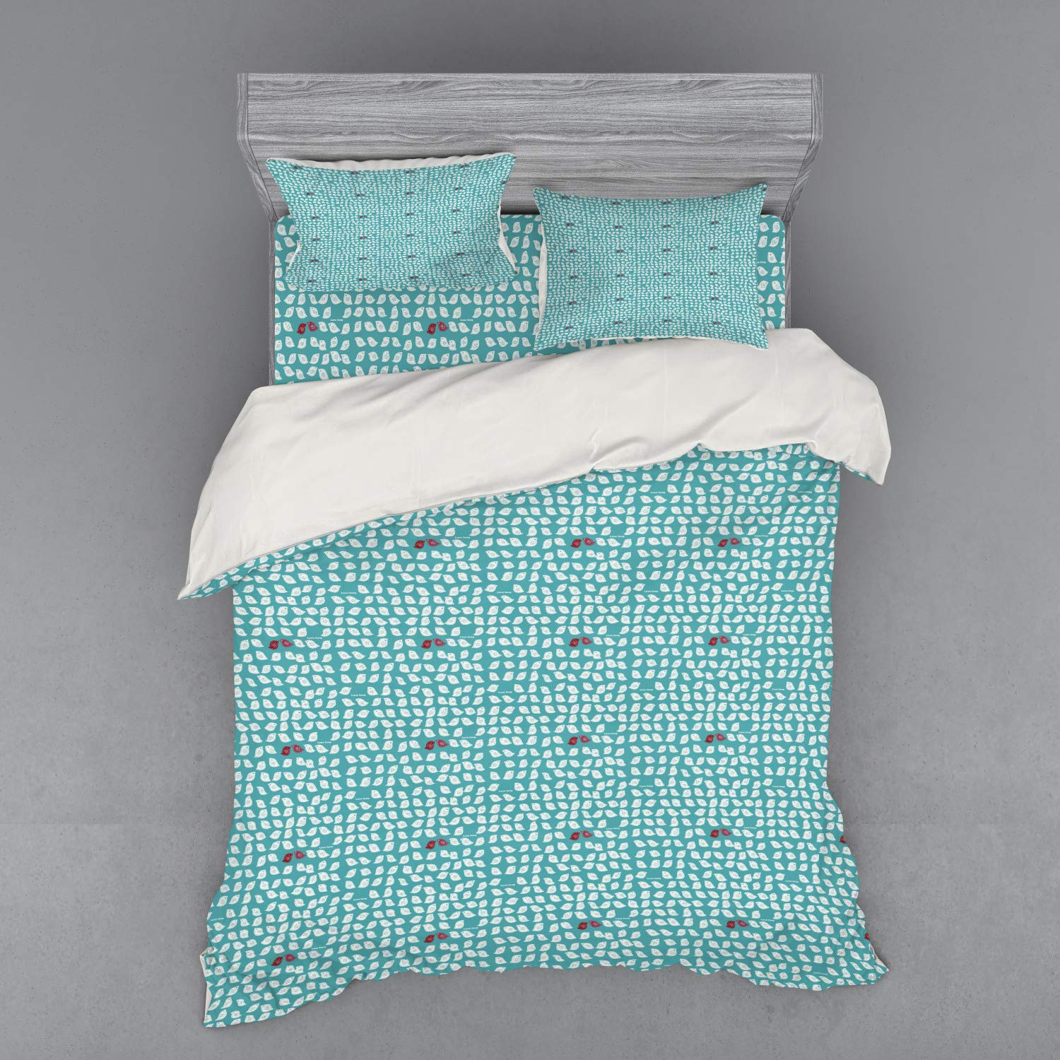 Ambesonne Birds Duvet Cover Set - Queen Size 4 Piece Bedding Set with Shams & Fitted Sheet, Snippet Style Sparrow Design in Burgundy Seafoam - Perfect for Master Bedroom, Guest Room & Bird Lover's Home Decor