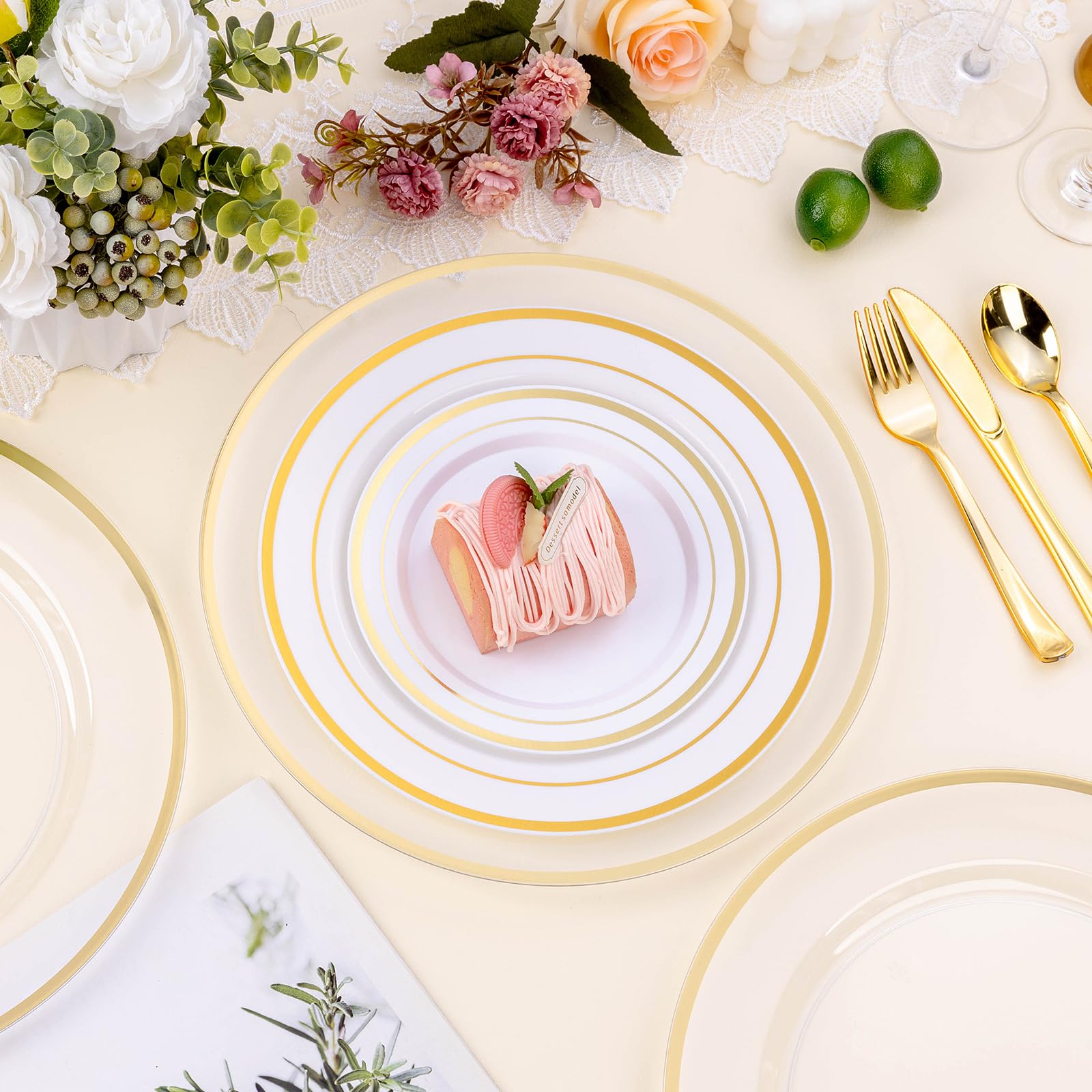 12 Inch Disposable Charger Plates - 50 Pack Clear Plastic Dinner Plates with Elegant Gold Rim - Perfect for Weddings, Parties, Banquets & Formal Dining - Elegant Table Decor for Special Occasions