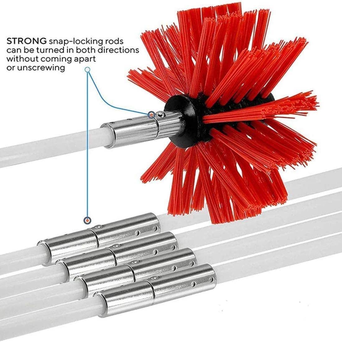 Flexible Nylon Chimney Sweep Brush Kit with 6/9/12/15 Rods - Complete Cleaning Set for Fireplace, Stove & Vent Pipe - Perfect for Home Maintenance & DIY Chimney Cleaning