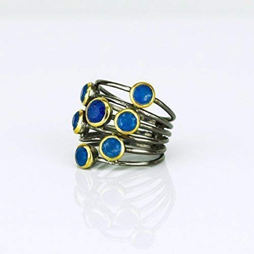 Lapis Lazuli Gemstone Ring - Multi Stone Bezel Set Boho Jewelry with Mixed Metal for September Birthstone | Unique Handmade Ring for Women, Gift for Her, Spiritual Healing & Fashion Accessory