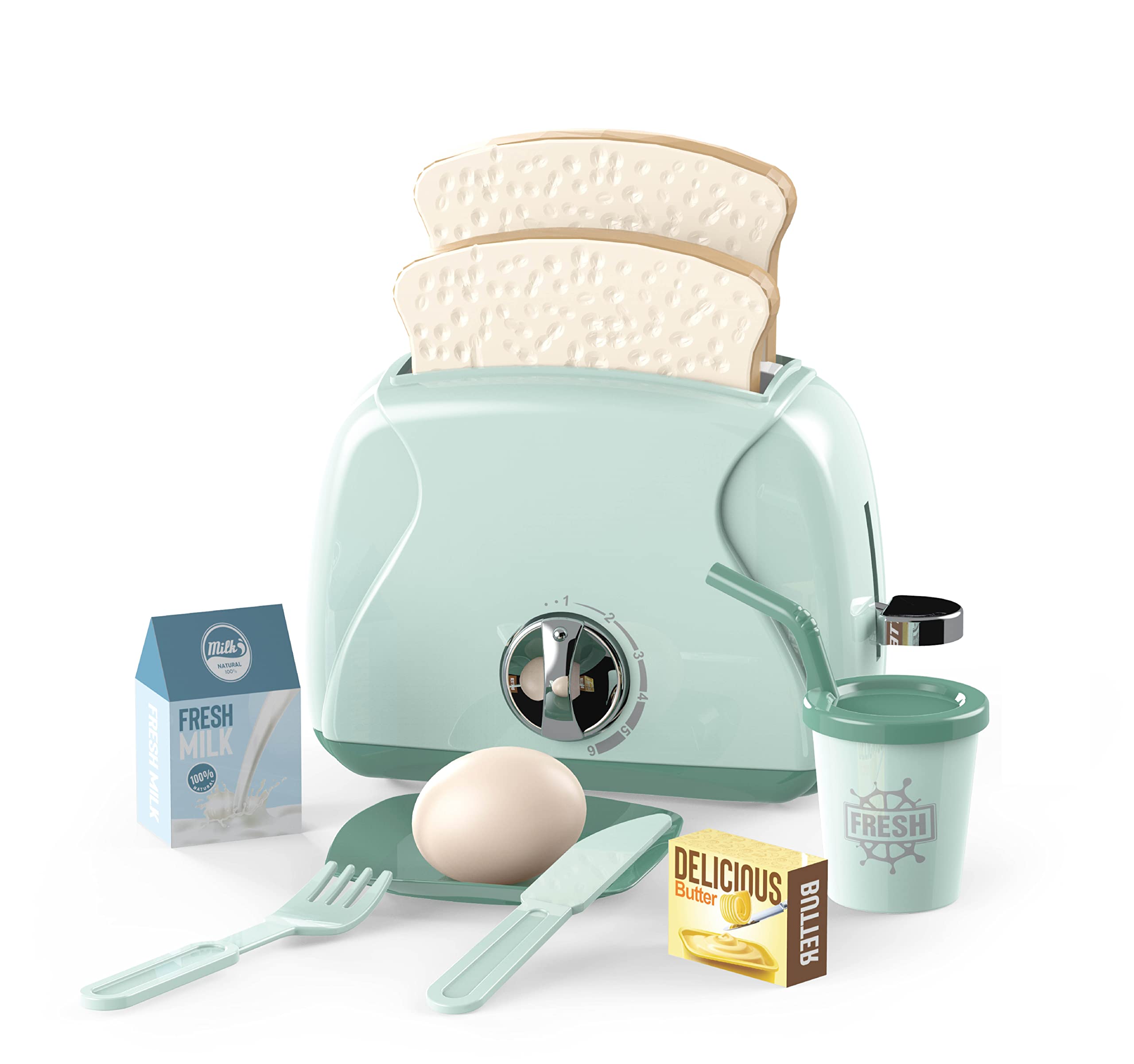 Kids Pretend Play Toaster Toy with Pop-Up Toast - Blue Play Kitchen Accessory for Girls & Boys - Perfect for Imaginative Cooking & Role Play Games