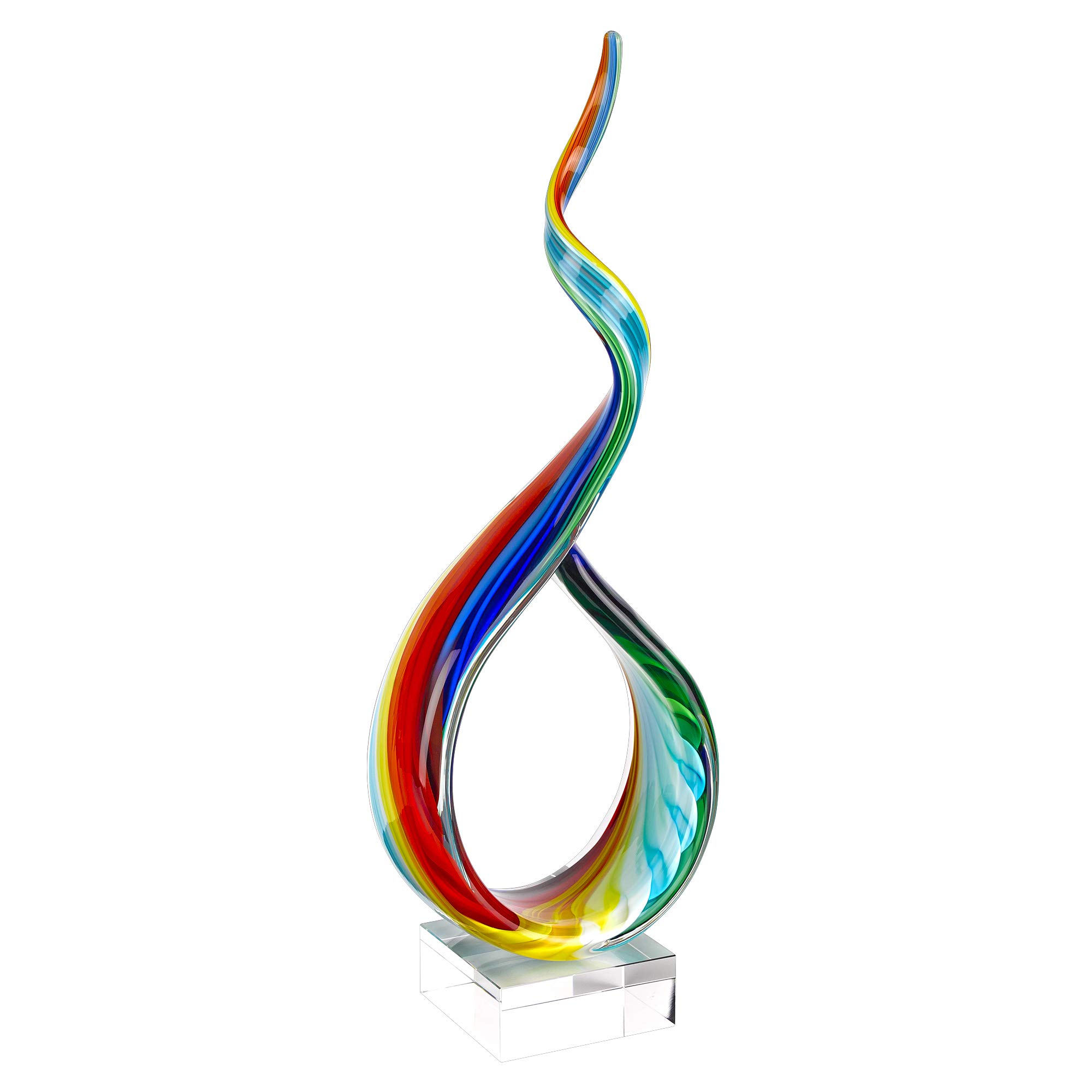 Murano Style Art Glass Centerpiece - Elegant Modern Rainbow Ribbon Home Decor (18 Inch) | Perfect for Dining Table, Living Room & Wedding Centerpieces