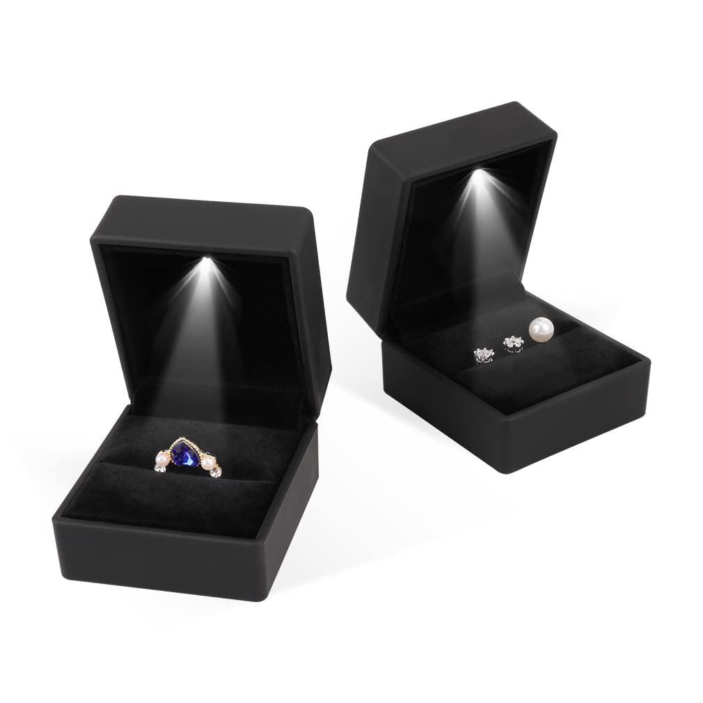iSuperb® Black LED Jewelry Ring Box - Elegant Gift Case for Engagement, Wedding & Proposal Rings - Perfect for Proposals, Anniversaries & Special Occasions