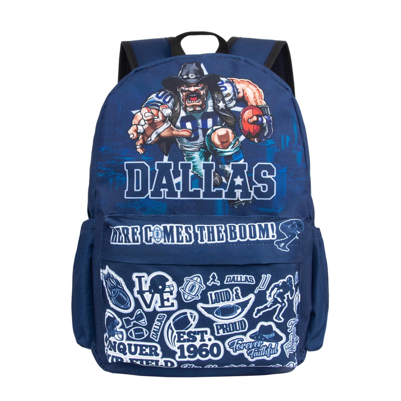 Football Style Backpack - Large Capacity Blue Team Color Sports Bag for Men & Women | Durable Laptop Travel Backpack | Perfect for School, Work, Gym & Game Day