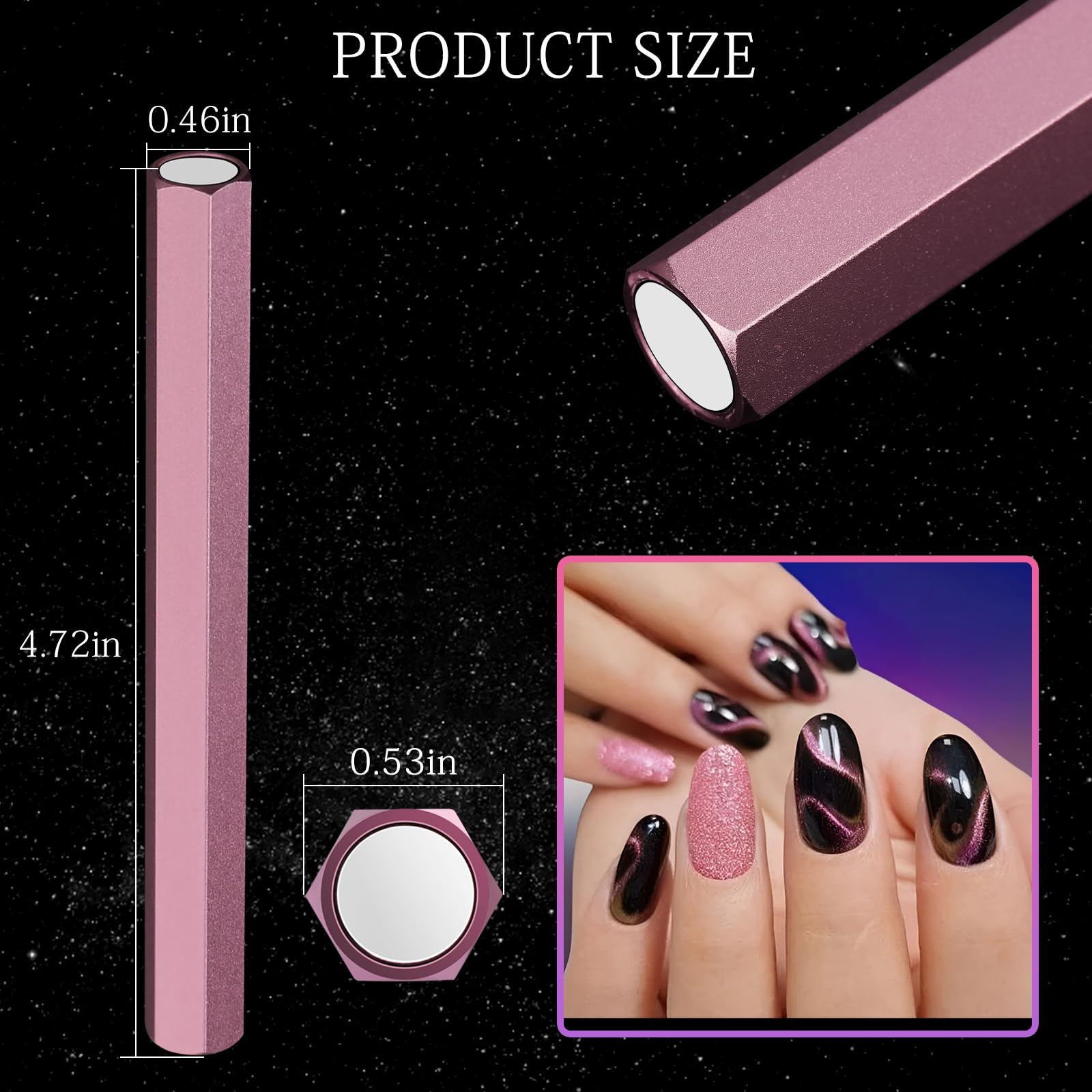 Professional Double-Ended Hexagon Cat Eye Nail Magnet Stick for Gel Polish - DIY, Salon & Home Use - Strong Magnetic Effect for Stunning Cat Eye Nails (Pink) | Perfect for Nail Art, Manicures & Professional Nail Salons
