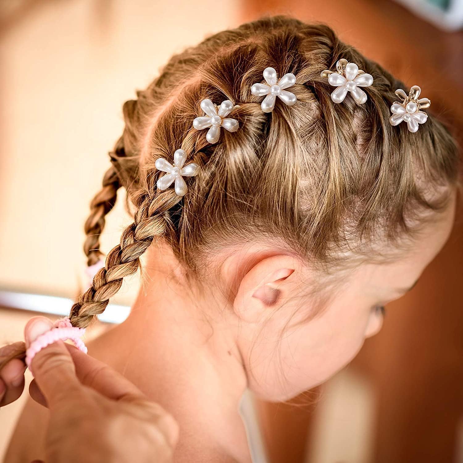 GIRLISH Mini Pearl Hair Barrettes for Women & Girls - 4pcs Sweet Artificial Pearl Hair Clips with Flower Design for Party, Wedding & Everyday Use | Perfect for Bridal Accessories, Prom Hairstyles & Daily Hair Styling