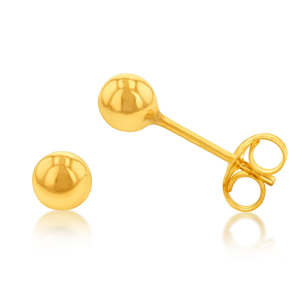 9ct Yellow Gold 4mm Ball Stud Earrings for Women - Classic Round Stud Earrings for Everyday Wear, Gift Giving & Special Occasions