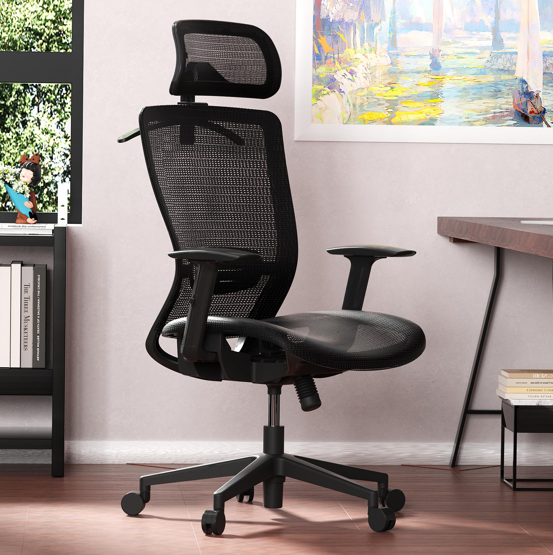 SANODESK OS3 Big and Tall Executive Office Chair - Adjustable Height Ergonomic Mesh Computer Chair with Headrest, Armrest & Lumbar Support - 360° Swivel Gaming Chair for Home Office - Black - Perfect for Long Work Hours, Gaming & Remote Work