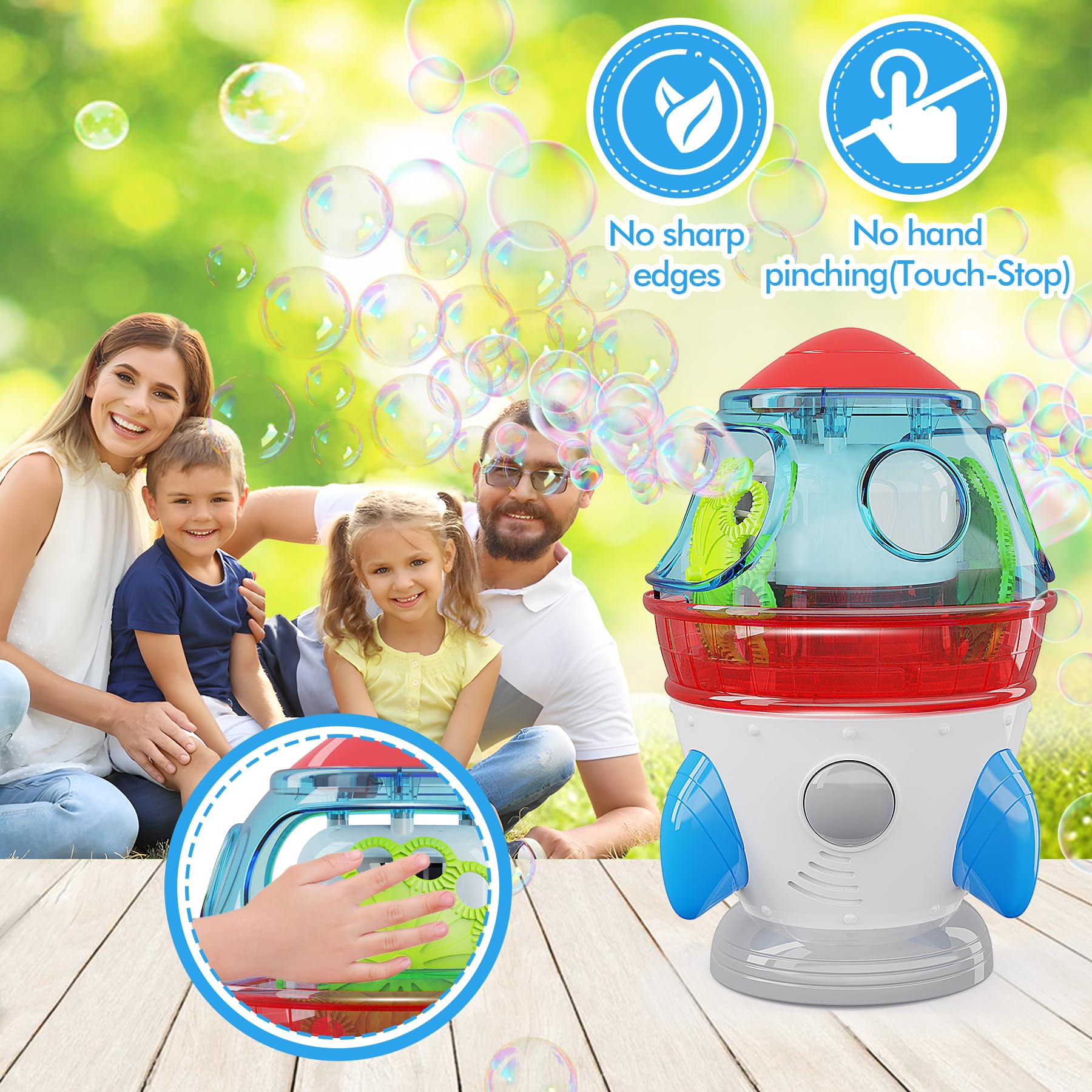 360° Auto Rotating Bubble Blower Machine with 2 Fans, LED Lights & Music - Fun Bubble Maker Toy for Kids Ages 1-3 | Perfect for Birthday Parties, Outdoor Play & Gift Giving (Ideal for Boys & Girls)