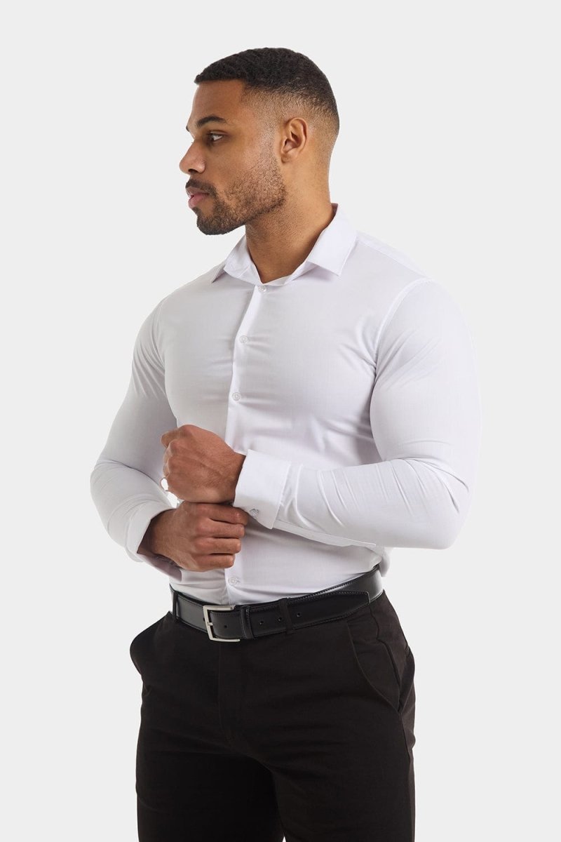 Men's Double Cuff Dress Shirt in White - Premium Formal Wear for Business Meetings & Special Occasions