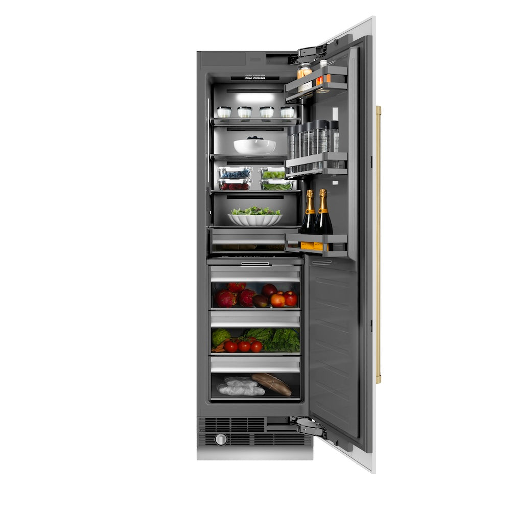 ZLINE Autograph Edition 24-Inch 12.5 cu ft Column Refrigerator - White Matte Finish with Graphite Gray Interior & Champagne Bronze Accents (RCRVZ WM 24 CB) - Perfect for Modern Kitchens, Open-Concept Homes & Luxury Appliances Collection
