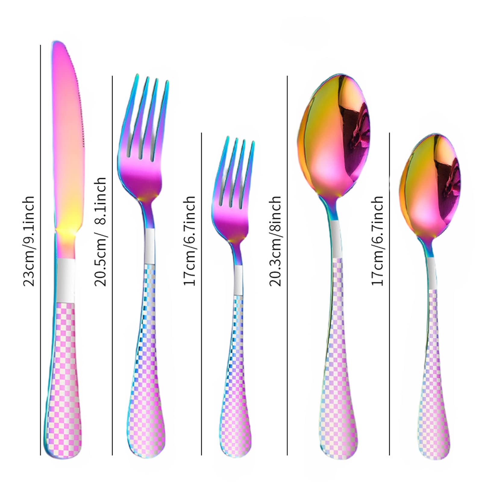 20-Piece Stainless Steel Flatware Set for 4 - Knives, Forks & Spoons with Colorful Plaid Print - Dishwasher Safe Silverware Set - Perfect for Dinner Parties, Family Meals & Everyday Dining