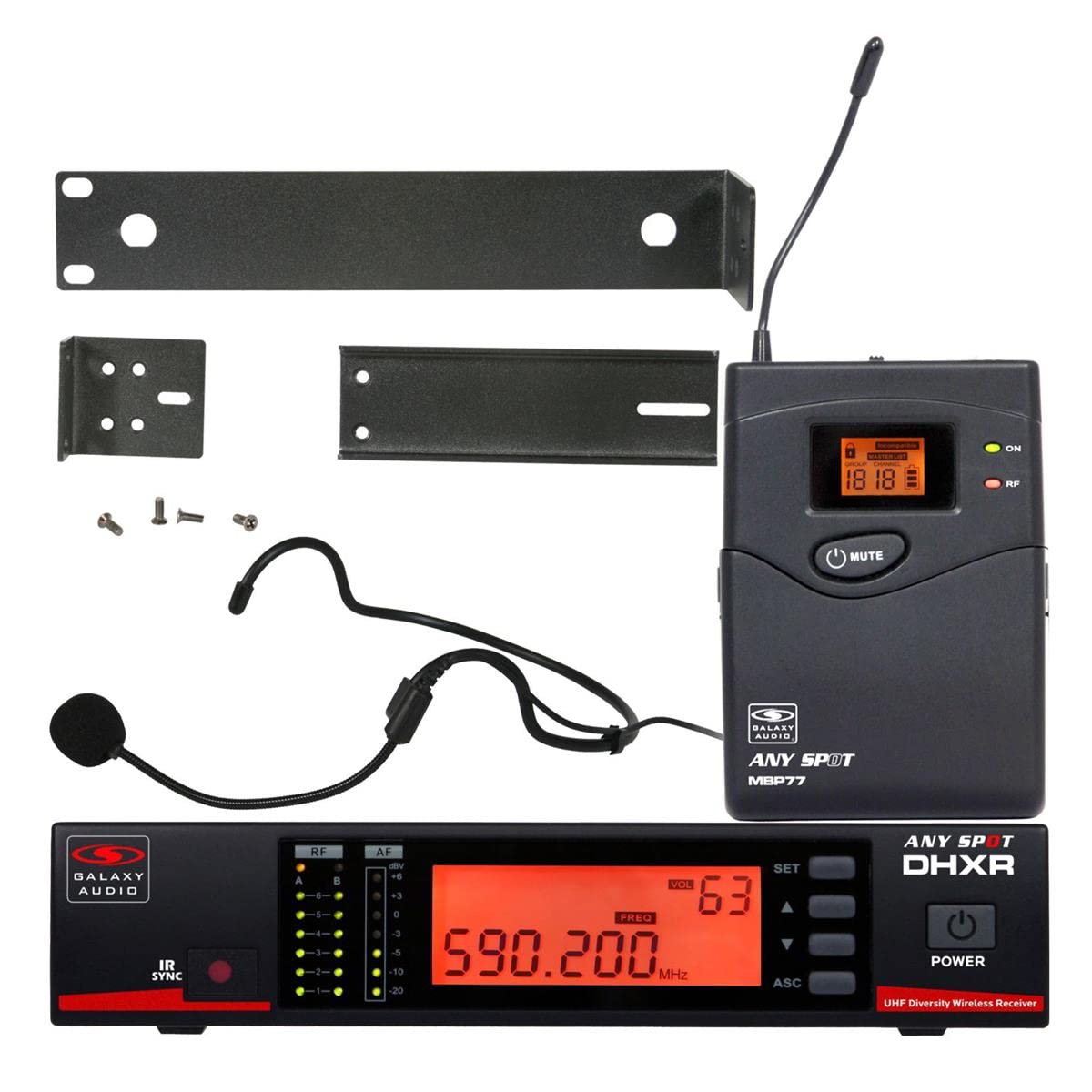 Galaxy Audio DHX Wireless Headset Microphone System with DHXR Receiver & MBP77 Bodypack Transmitter (518-542 MHz) - Perfect for Live Performances, Public Speaking, and Professional Audio Recording