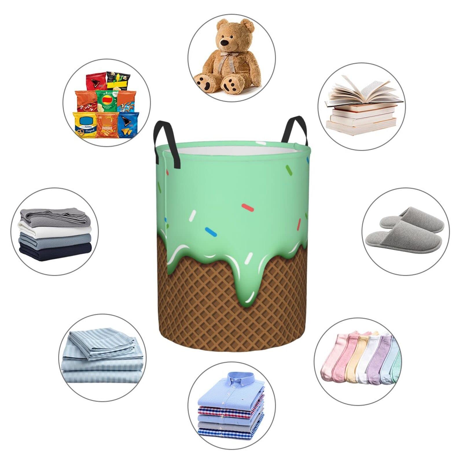 Collapsible Laundry Basket with Handle - Waterproof Fabric Hamper for Clothes, Toys & Storage | Foldable Organizer Bin for Bathroom, Bedroom & Dorm | Large Capacity Dirty Clothes Basket (Mint Vanilla)