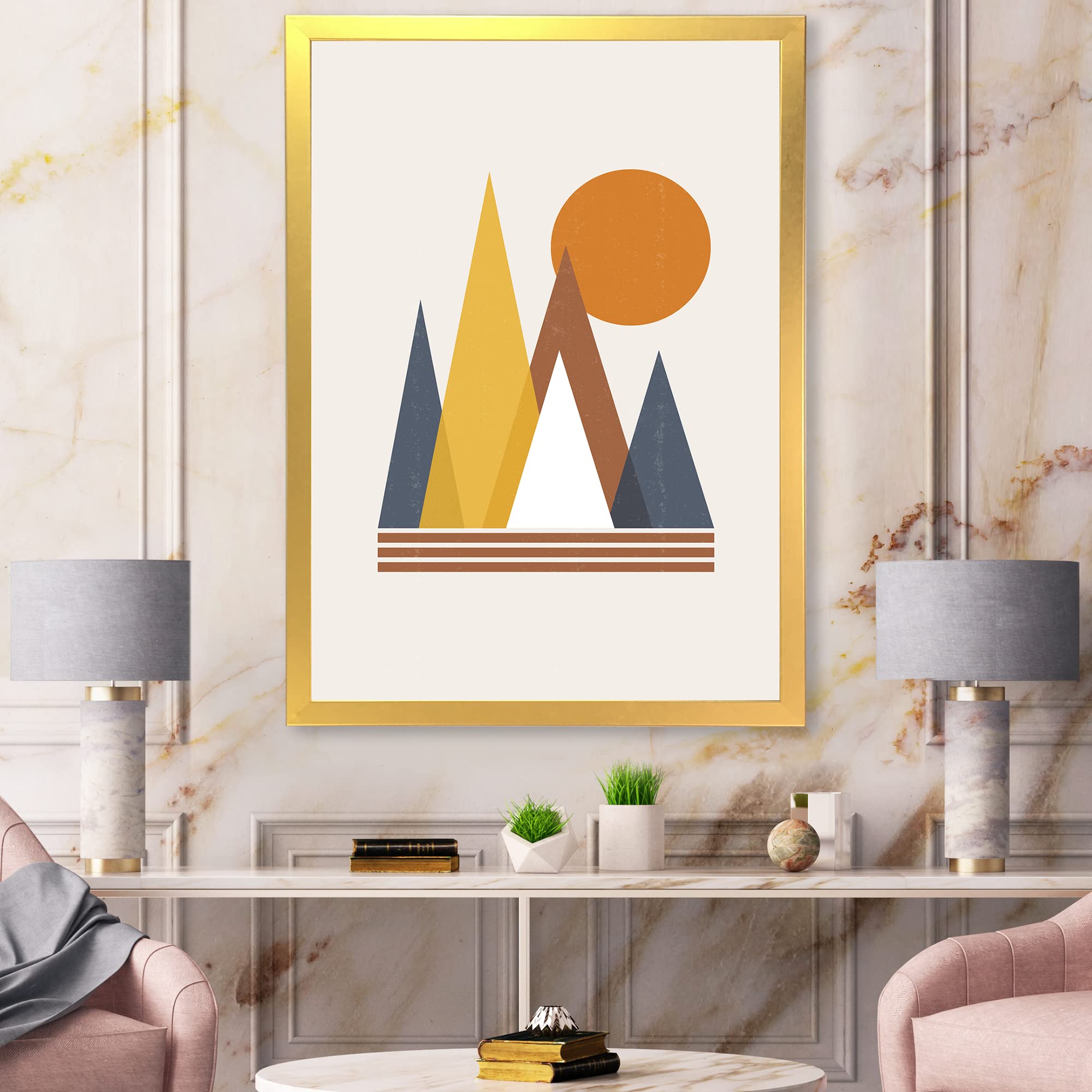 Modern Framed Wall Art with Mountain and Sun Abstract Design - Perfect for Living Room, Bedroom & Office Decor