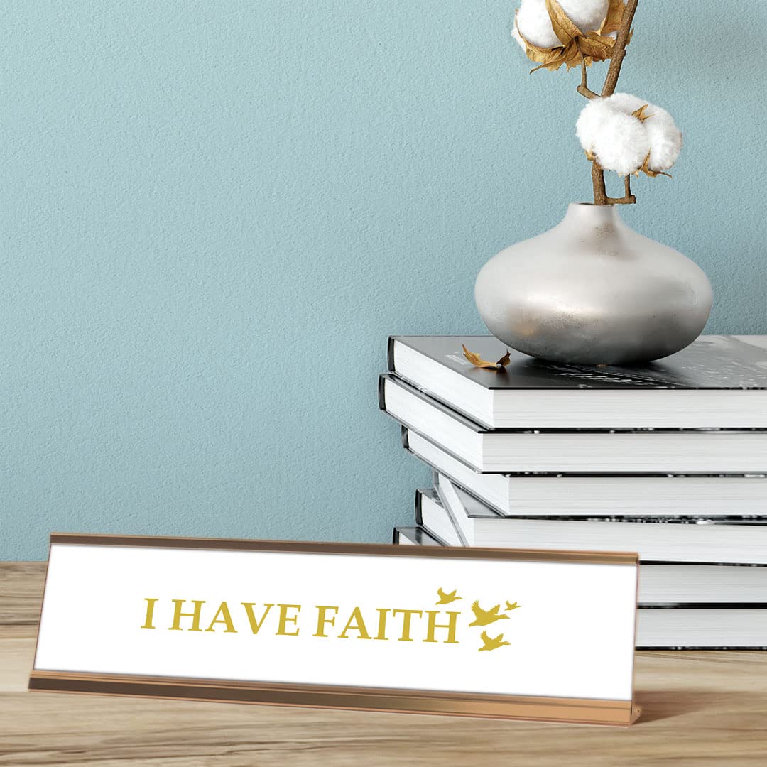 Faith Gold Frame Desk Sign - 2x8 Inch Inspirational Office Decor for Desk, Home & Gifts - Perfect for Motivation, Christian Gifts & Workspace Decor