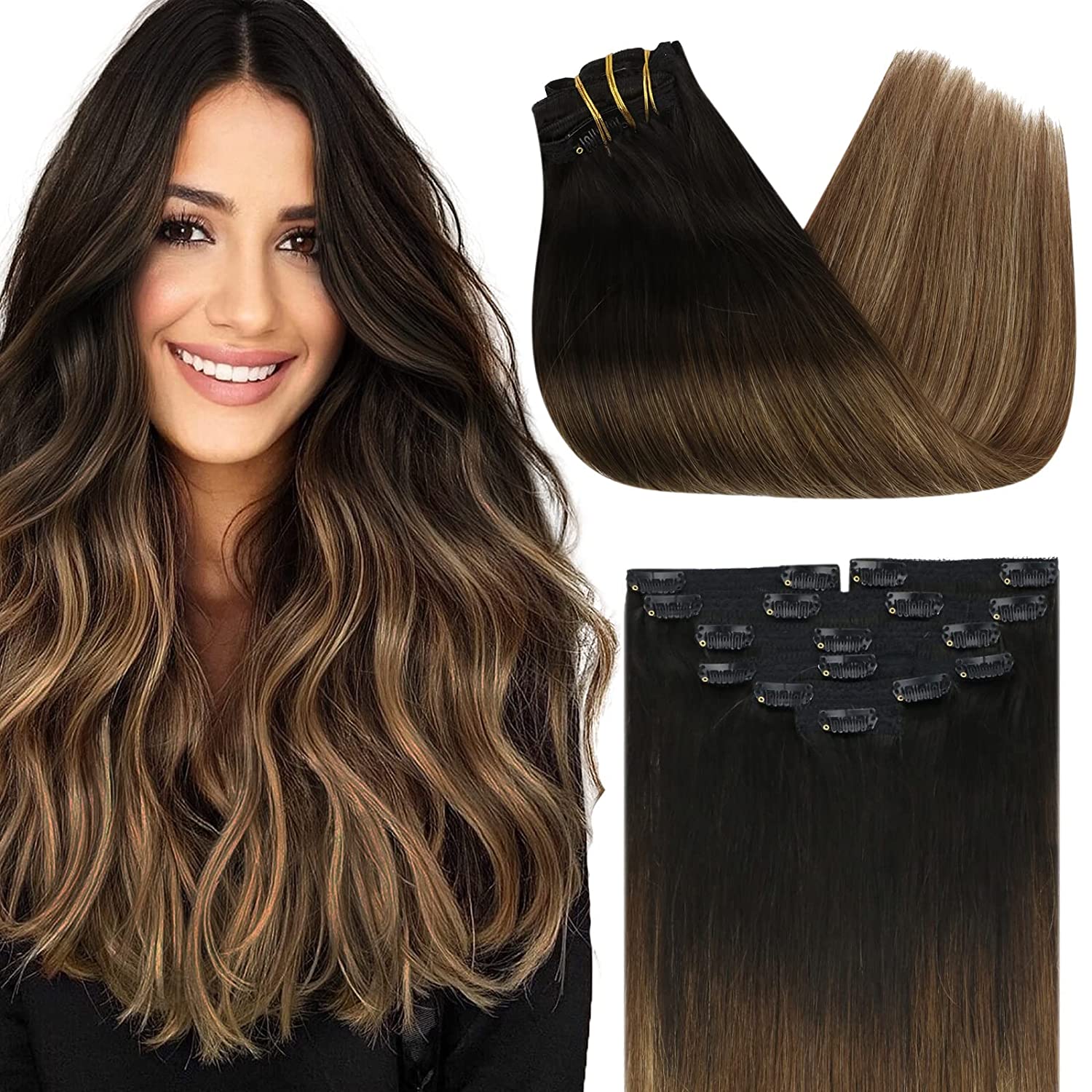 Double Wefted Clip-In Human Hair Extensions - 7pcs 105g for Natural Volume & Length | Perfect for Daily Styling, Parties & Special Occasions