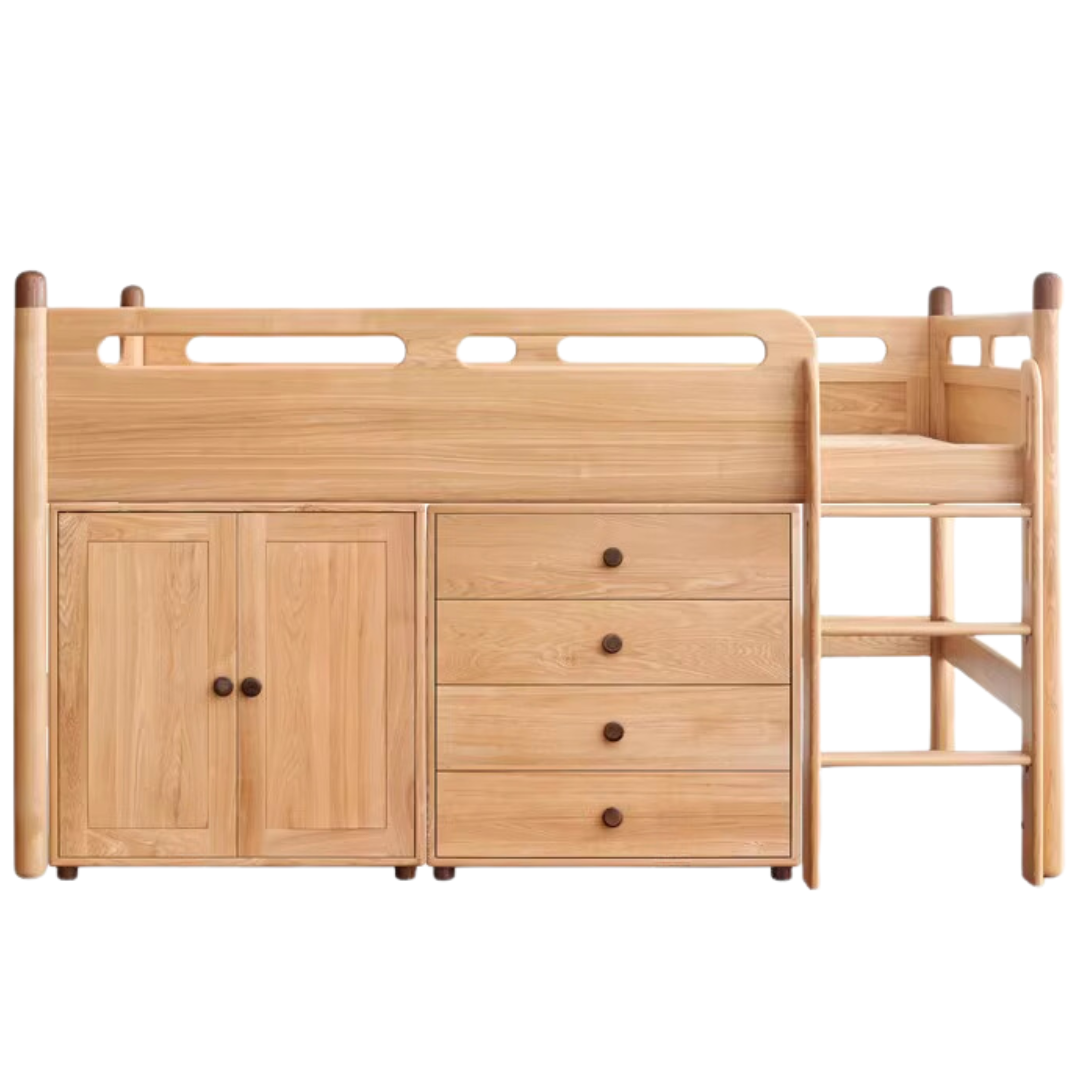 Natural Wood Color Ladder-style oak mid-high bed  four-drawer wide chest of drawers1double-door chest of drawers1