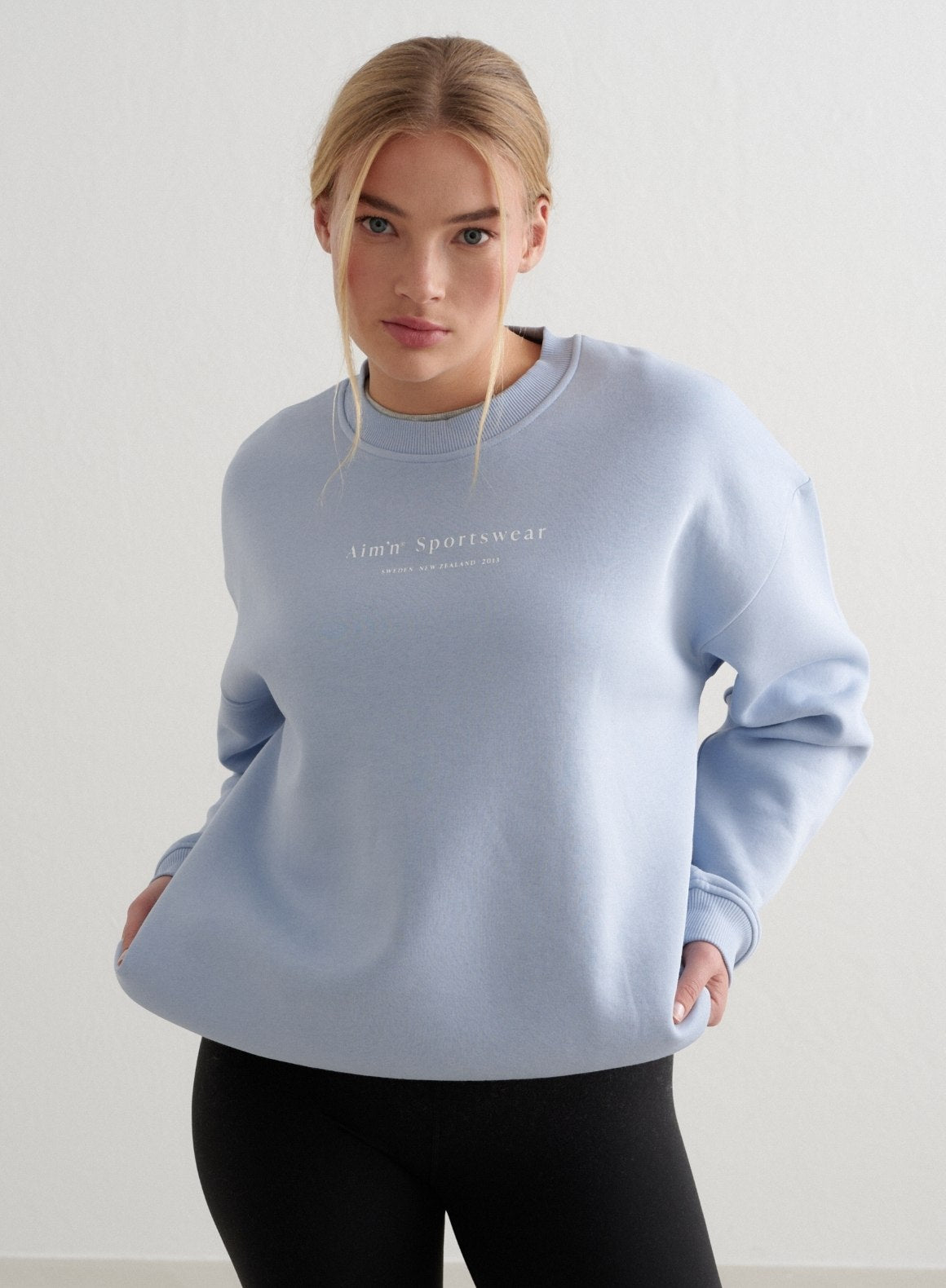 Stylish Cloudy Blue Serif Print Sweatshirt for Women | Soft Cotton Pullover | Perfect for Casual Outings & Cozy Loungewear