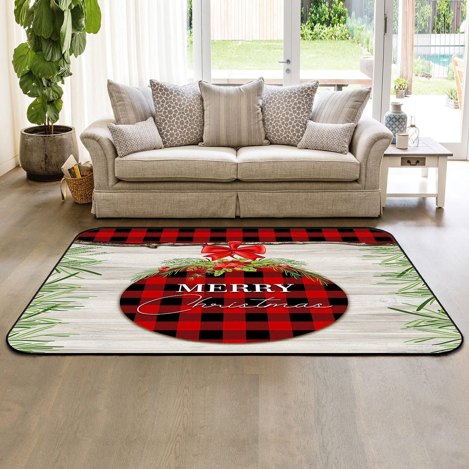 5' x 8' Modern Buffalo Plaid Area Rug - Soft Nursery Carpet for Kids Room, Christmas Themed Indoor/Outdoor Floor Mat for Living Room, Bedroom, Dorm - Perfect Holiday Decor & Winter Home Warming Gift