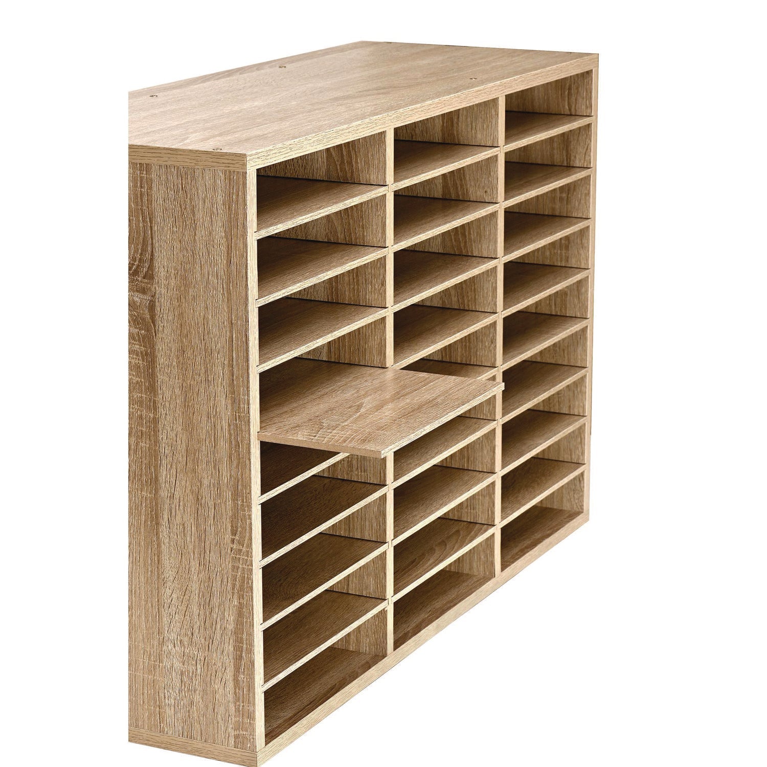 AdirOffice Wooden 27-Section Letter Size Literature Organizer - Medium Oak File Sorter (31.49