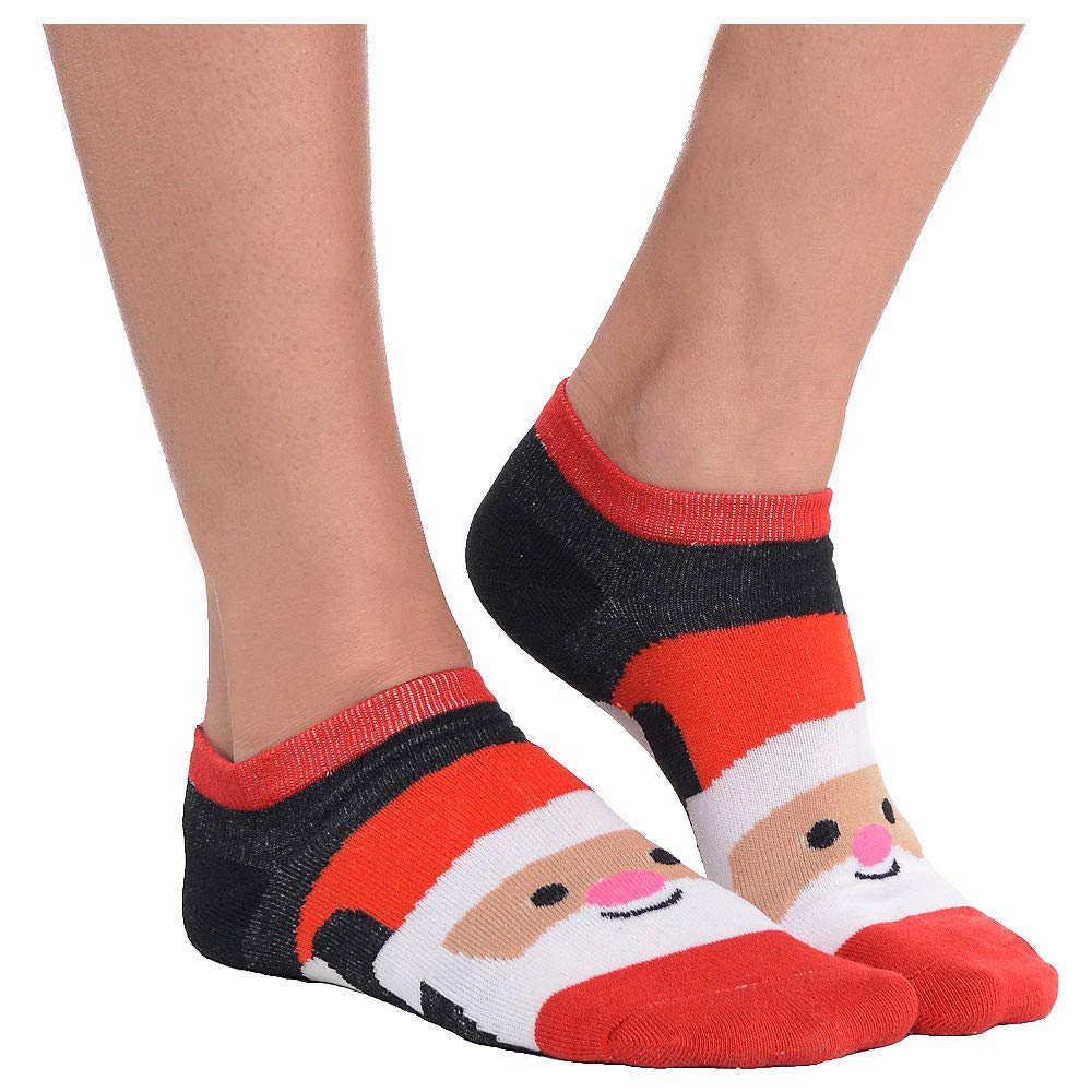 HollyDel Christmas Socks and Scarves Set - 6 Pairs of Smiling Santa Ankle Socks in Red - Perfect for Holiday Gifts, Stocking Stuffers & Christmas Party Outfits