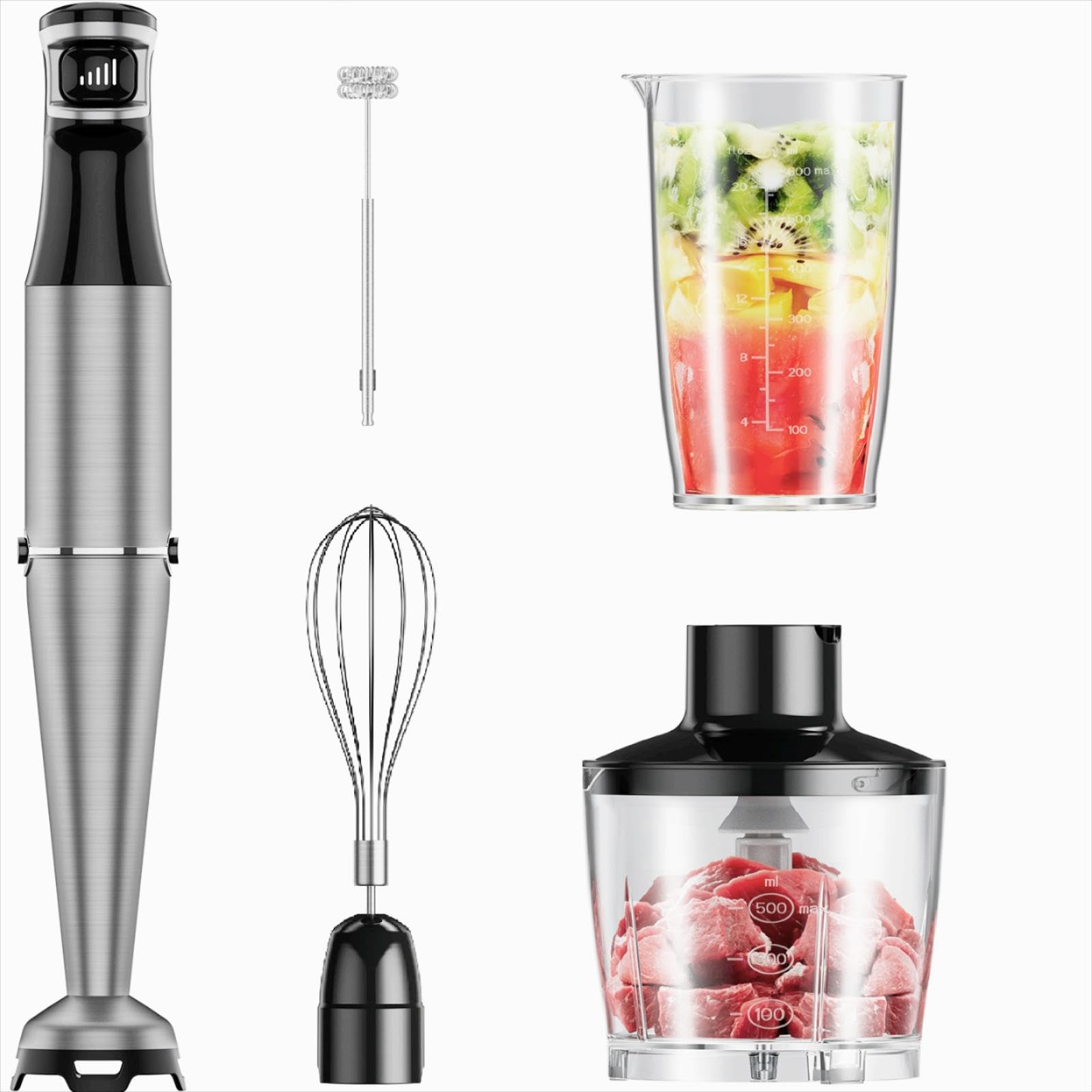 5-IN-1 Immersion Hand Blender, 800W Powerful Stainless Steel Motor, Ergonomic Handle for Comfort, Easy to Assemble & Clean - Perfect for Making Smoothies, Sauces, Soups, Baby Food & Kitchen Emulsions (Ideal for Home Cooking, Meal Prep & Healthy Blending)