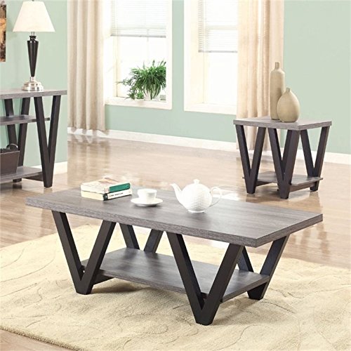 Pemberly Row V-Shaped Coffee Table - Modern Gray & Black Accent Table for Living Room | Perfect for Small Spaces, Home Decor & Stylish Furniture