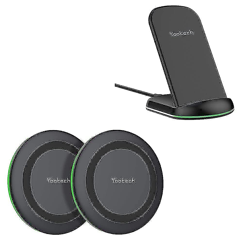 Yootech 3-in-1 Wireless Charger Set - Fast Qi-Certified Charging Pad & Adjustable Stand for iPhone 15/14/13/12/11, Samsung Galaxy S23/S22/S21, AirPods - Perfect for Bedside, Office & Travel Use