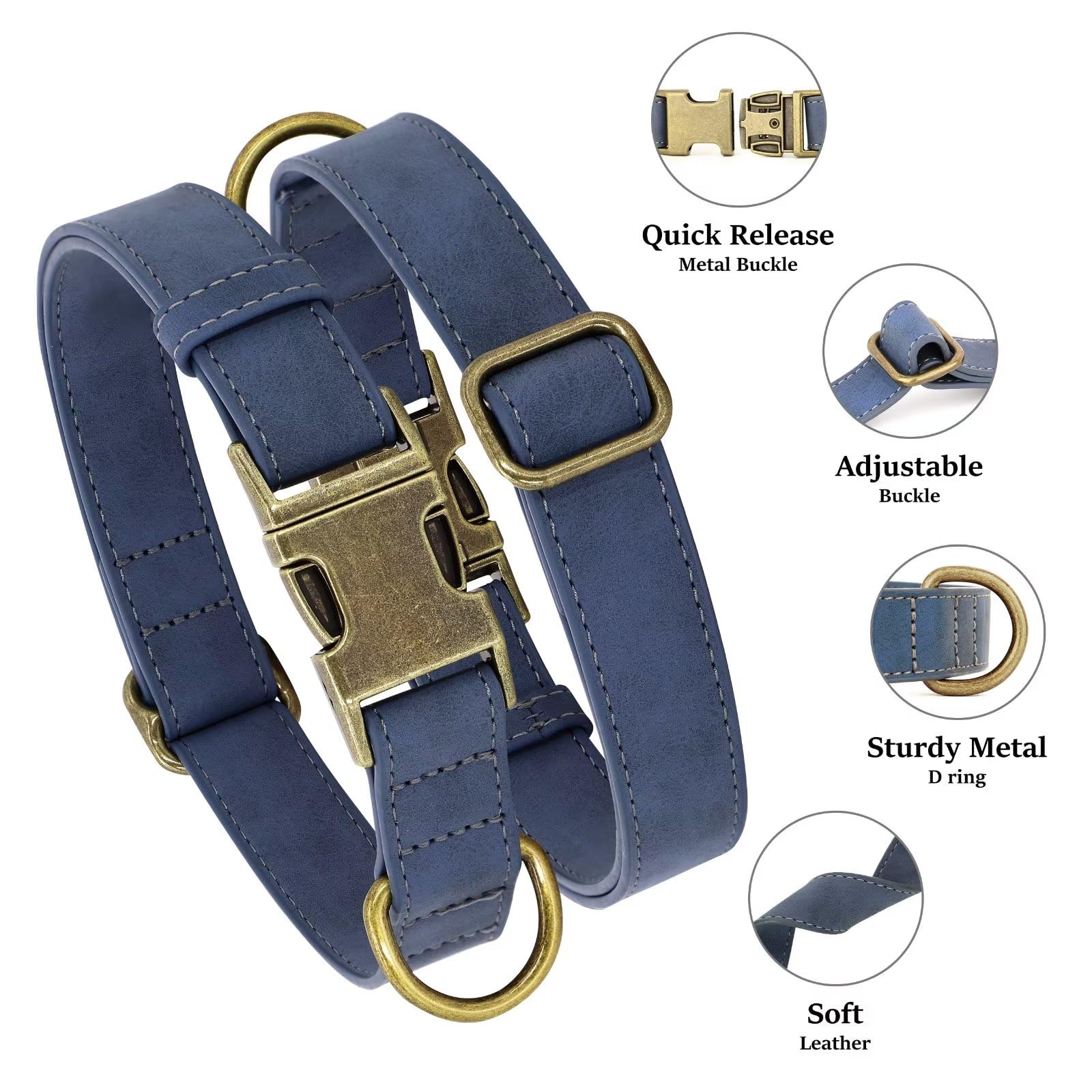 Premium Soft Faux Leather Dog Collar - Heavy Duty Adjustable Pet Collar with Quick Release Metal Buckle for Small Dogs (Blue, Size S) | Perfect for Daily Walks, Training & Outdoor Adventures