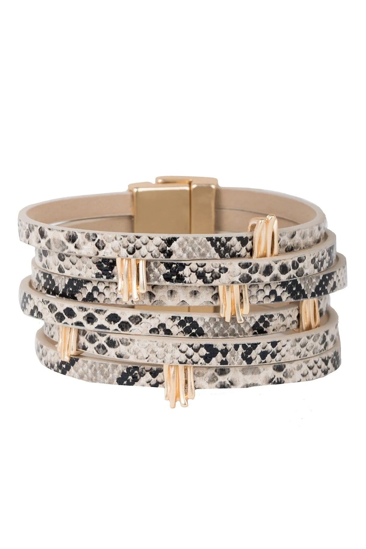 Snake Print Metallic Leather Bracelet for Women - Fashionable Stainless Steel Adjustable Wristband - Perfect for Parties, Dating & Everyday Wear
