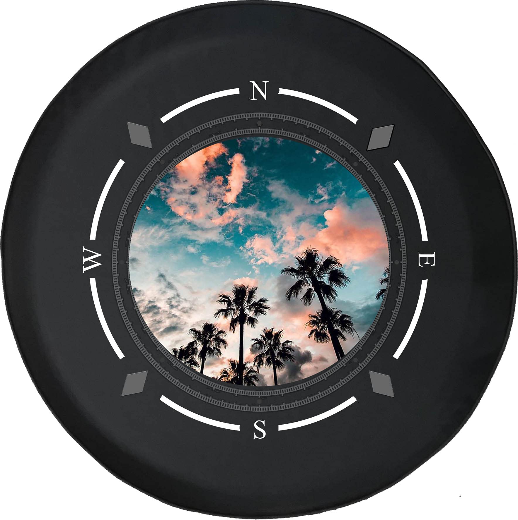 Premium American Unlimited Spare Tire Cover with Compass & Palm Tree Design - Universal Fit for SUVs, Trailers, RVs & Most Vehicles | Durable Wheel Protection for Outdoor Adventures & Road Trips