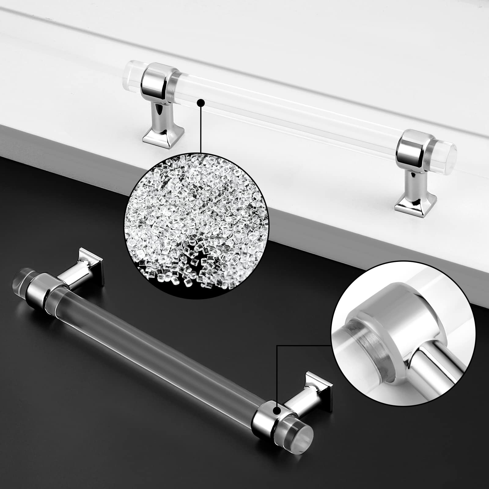 Probrico 15 Pack 5 Inch Cabinet Pulls - Polished Chrome Zinc Alloy with Clear Acrylic Kitchen Cabinet Handles & Drawer Pulls - Perfect for Bedroom, Bathroom, Kitchen Cabinets & Cupboards (Ideal for Home Renovation & Furniture Upgrade)